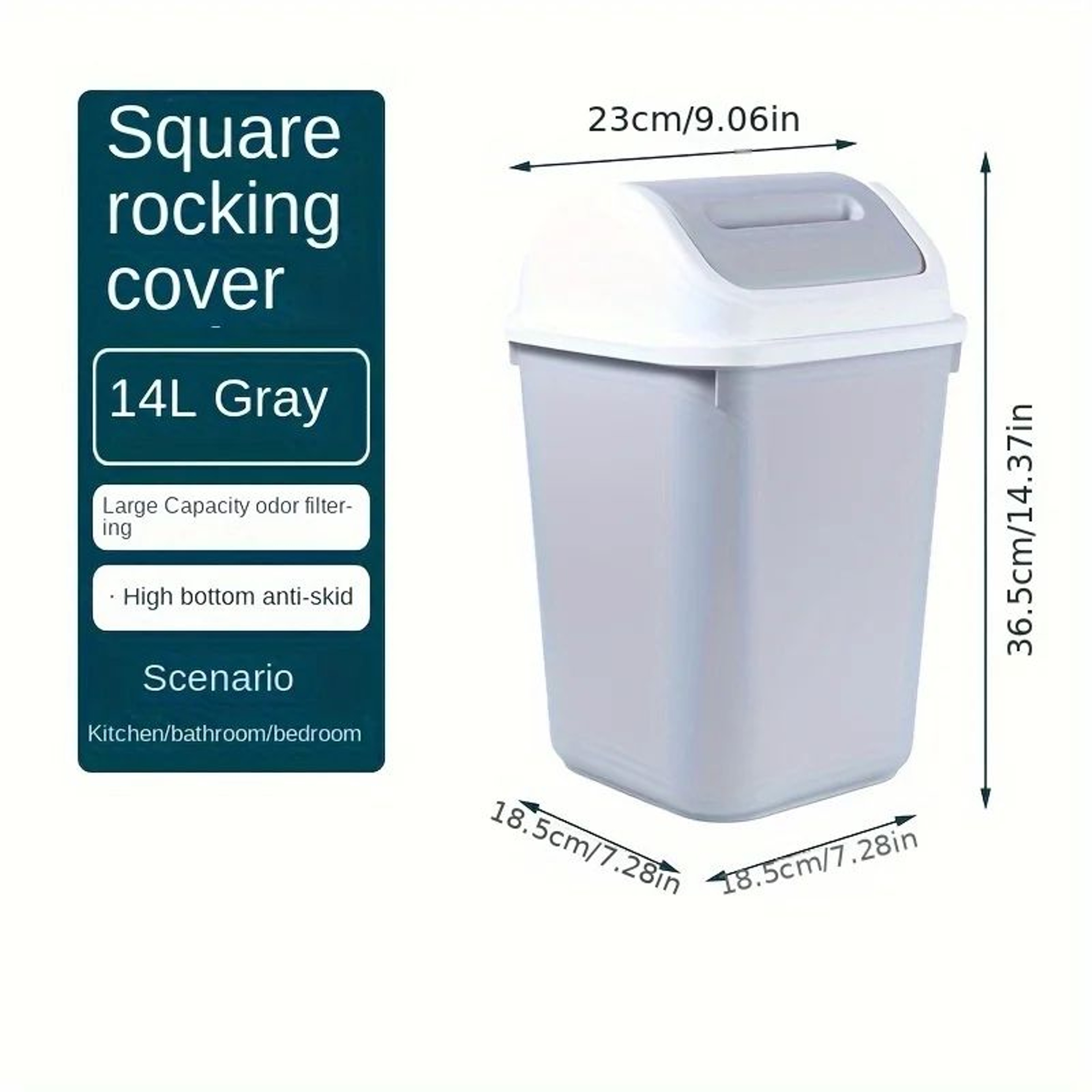 14L Square Plastic Trash Can With Lid 12