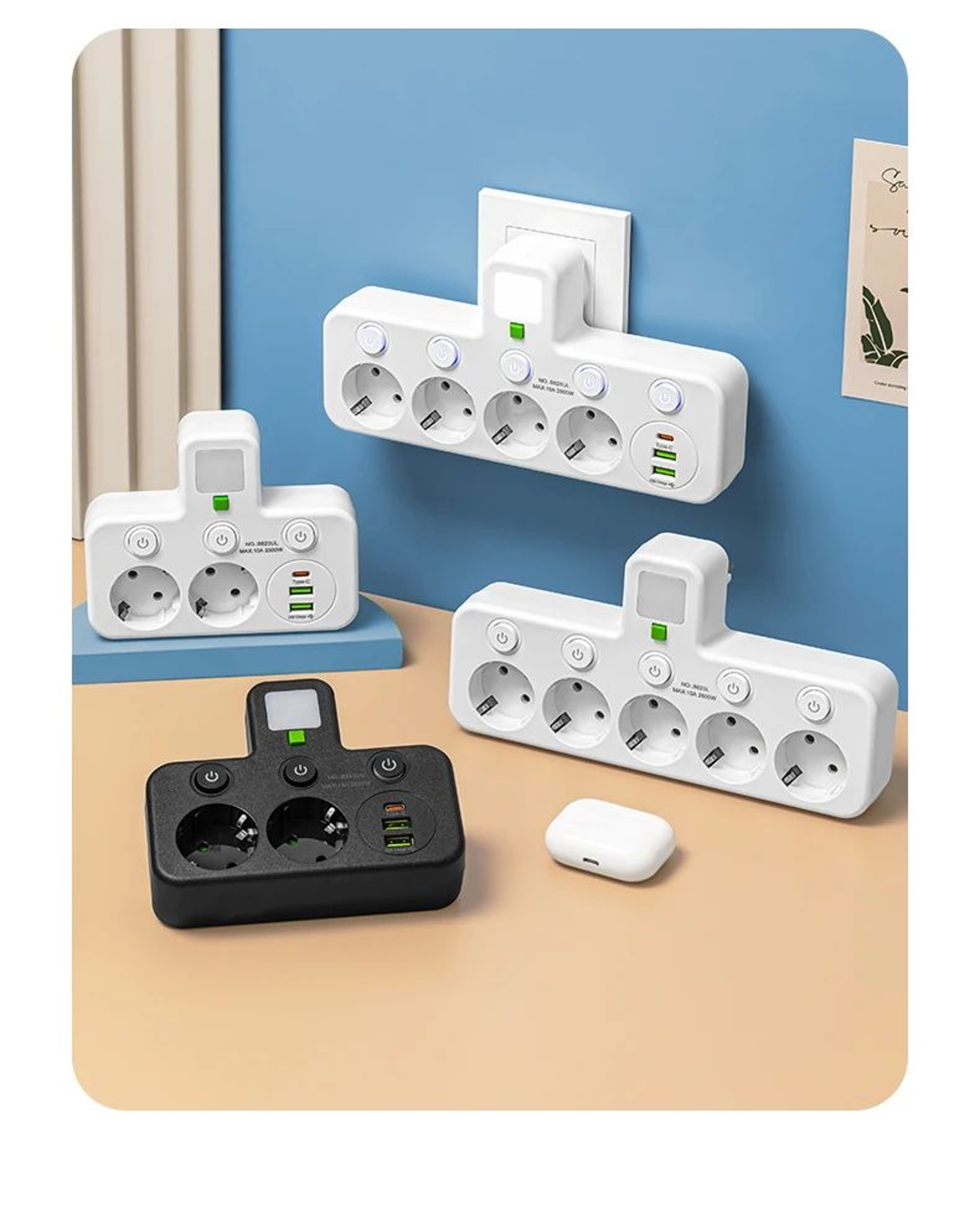 Multi Socket Wall Outlet With USB Ports 3