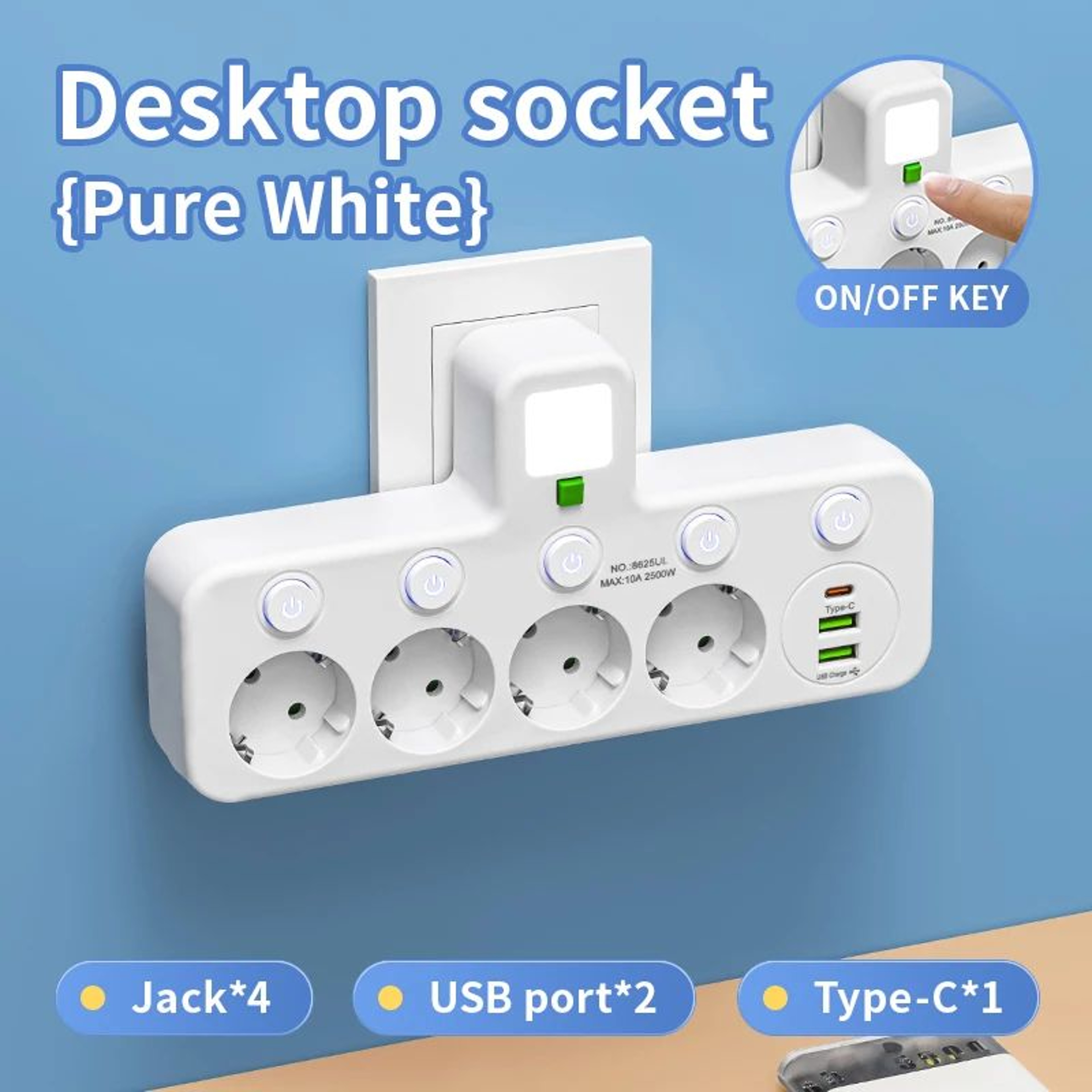 Multi Socket Wall Outlet With USB Ports 10