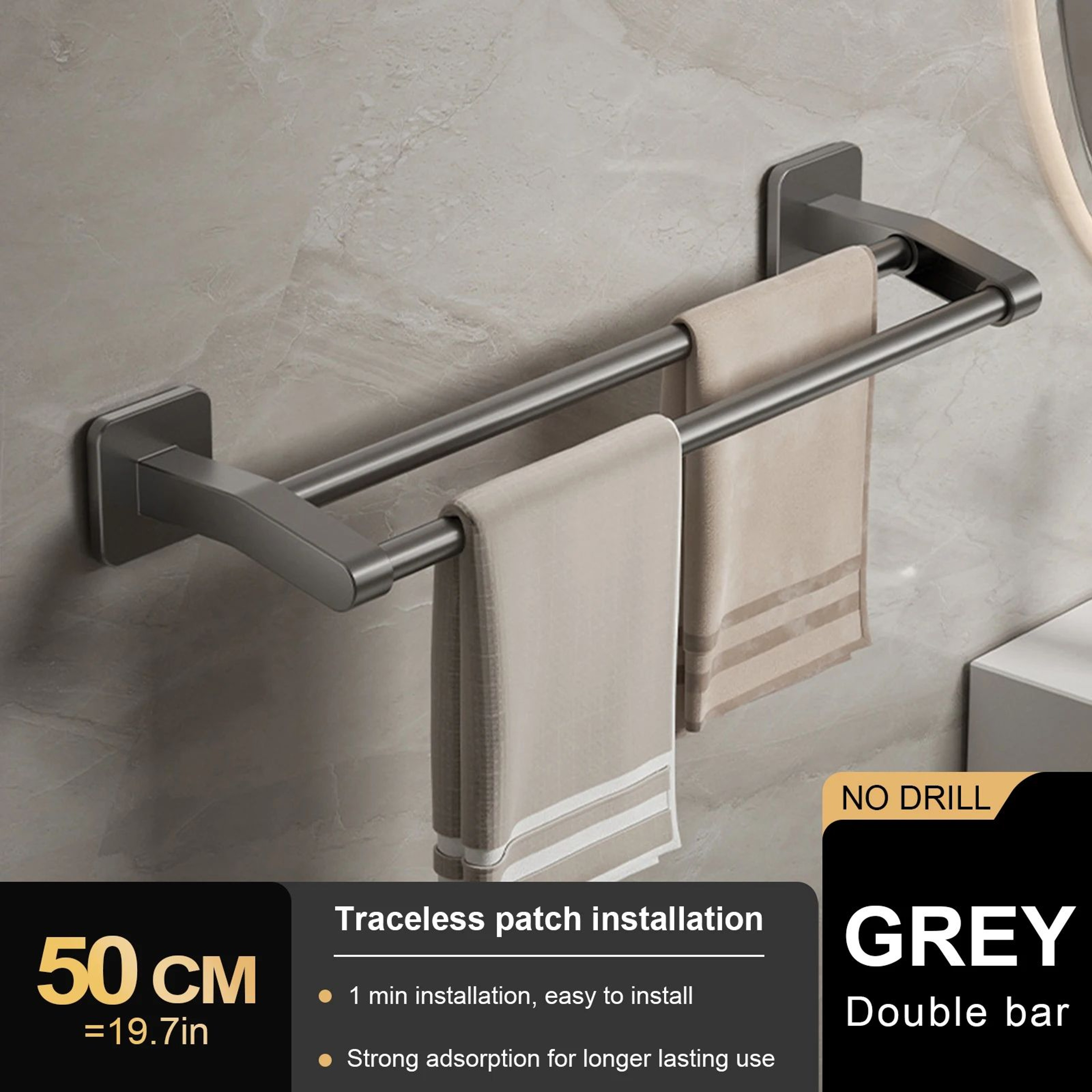 No Drill Double Bar Bathroom Towel Rack 15