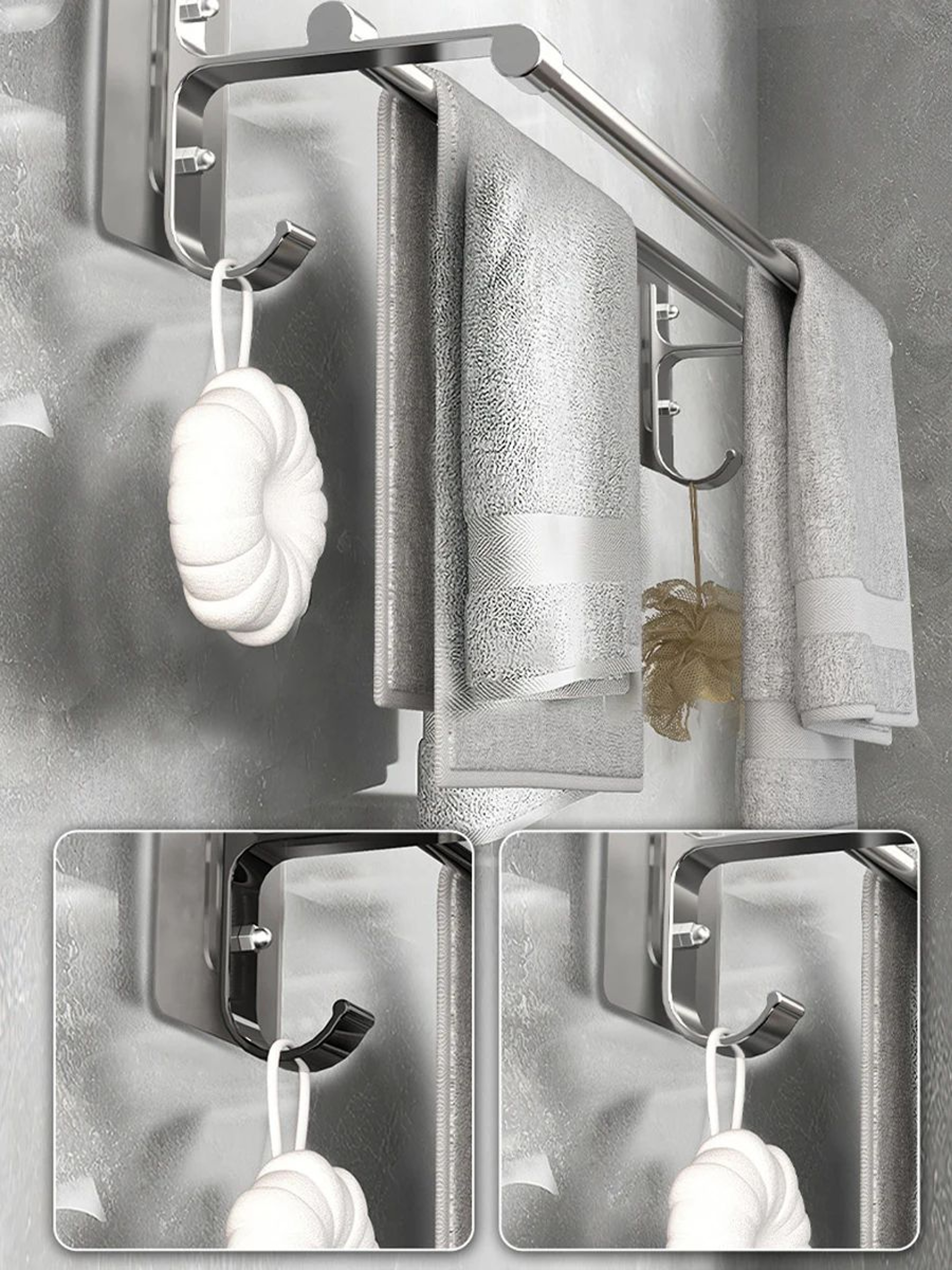No Drill Aluminum Double Bar Towel Rack 6