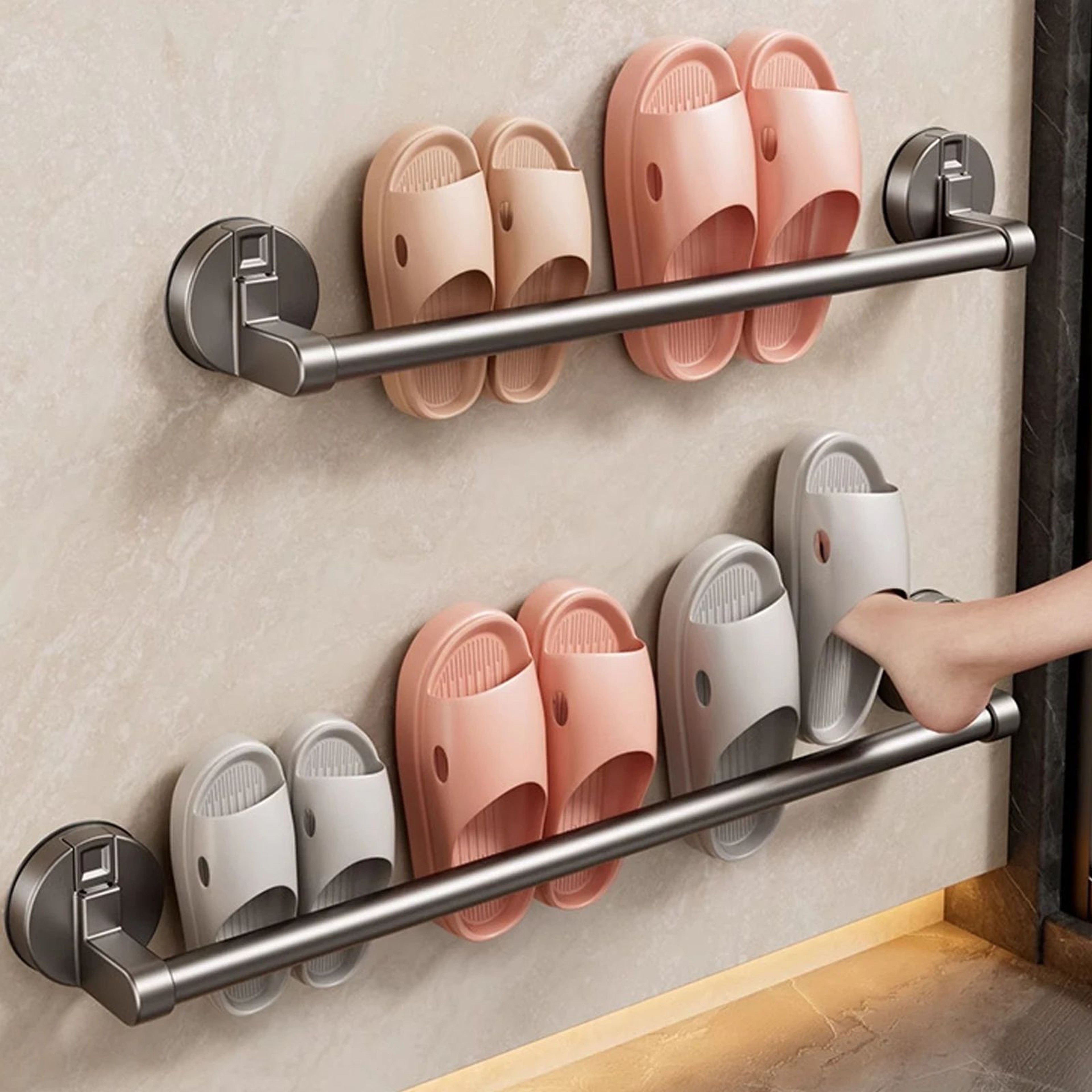 Suction Cup Double Bar Bathroom Towel Rack 4
