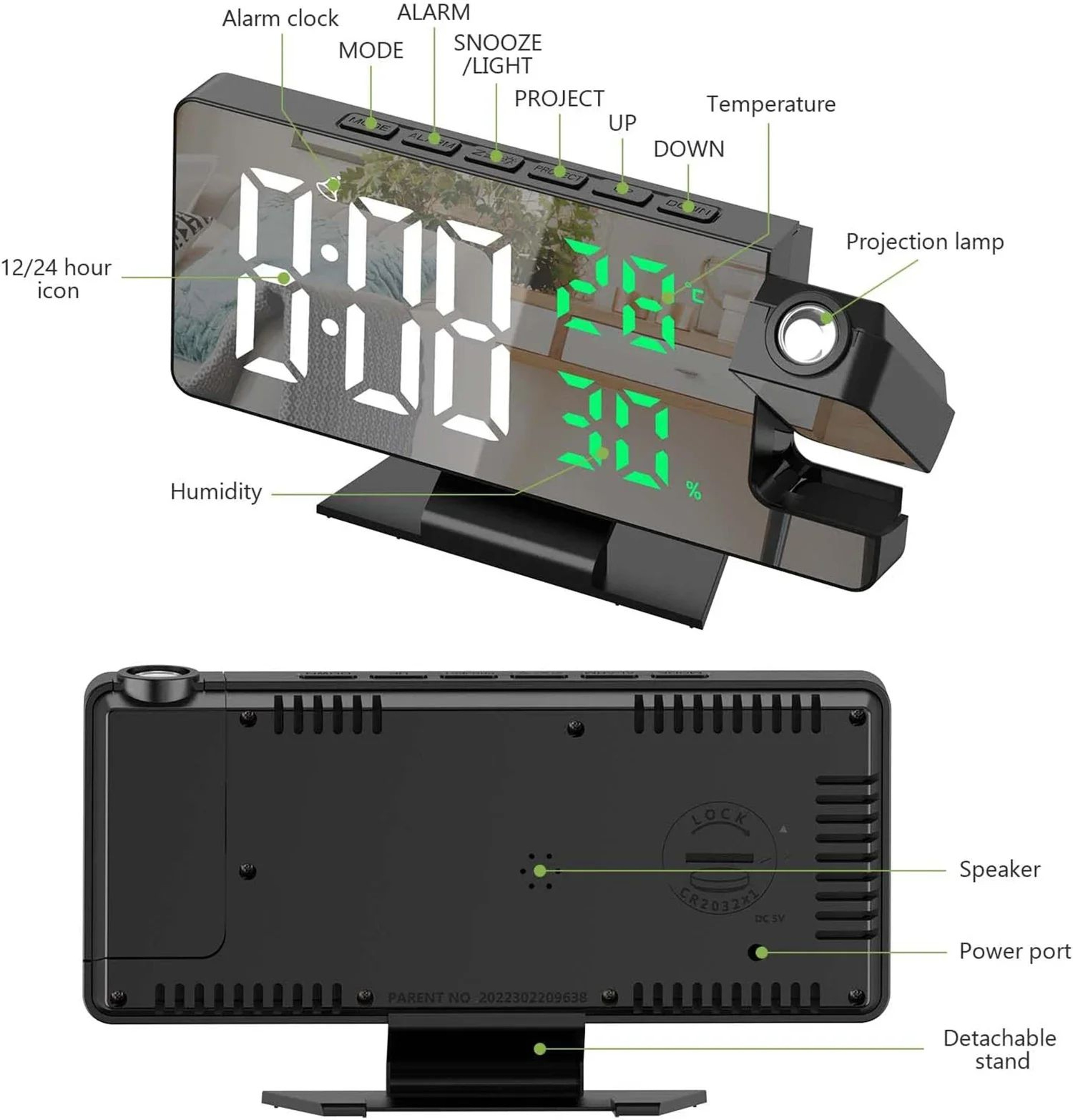 LED Projection Alarm Clockf Or Home 9