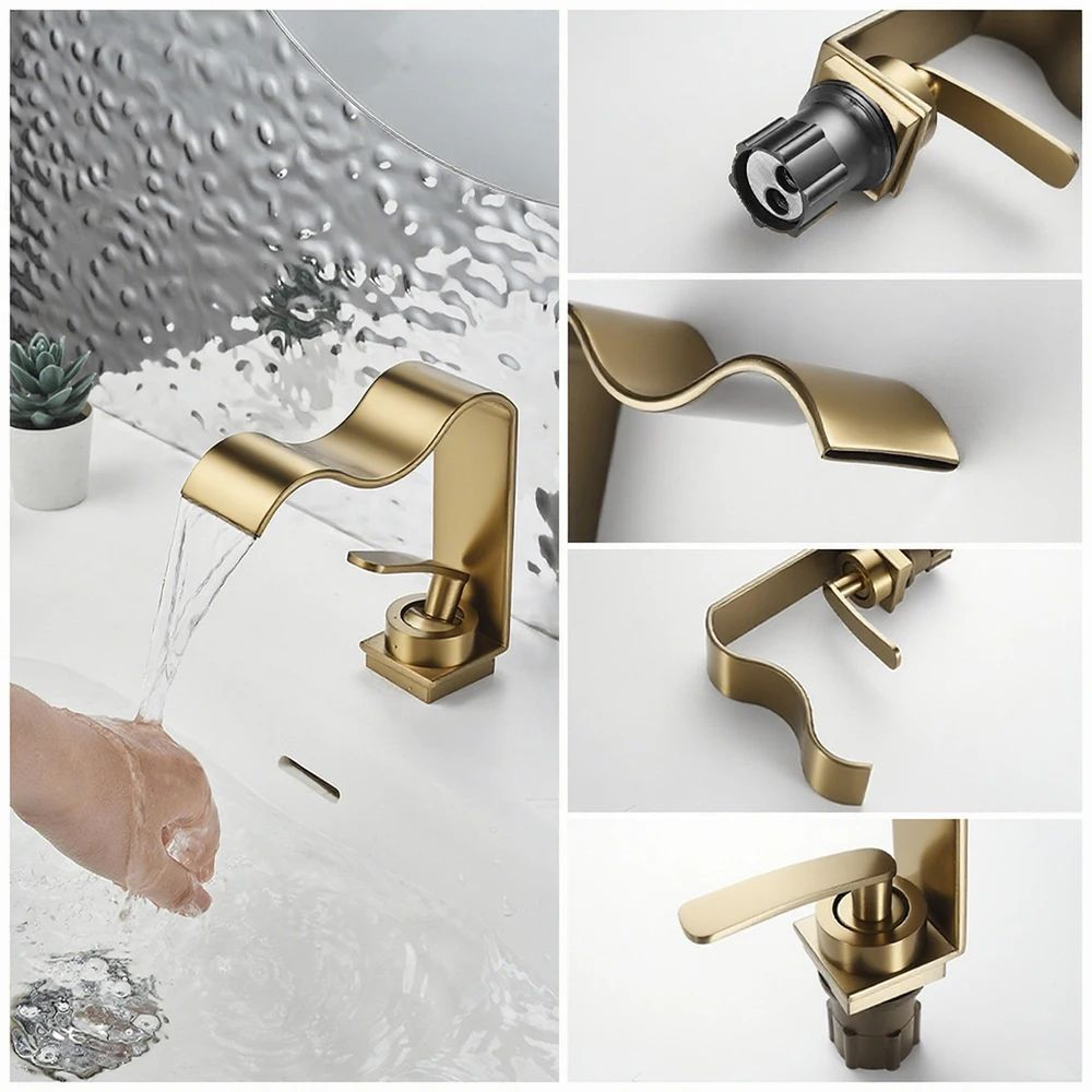 Luxury Brushed Gold Bathroom Sink Faucet 3