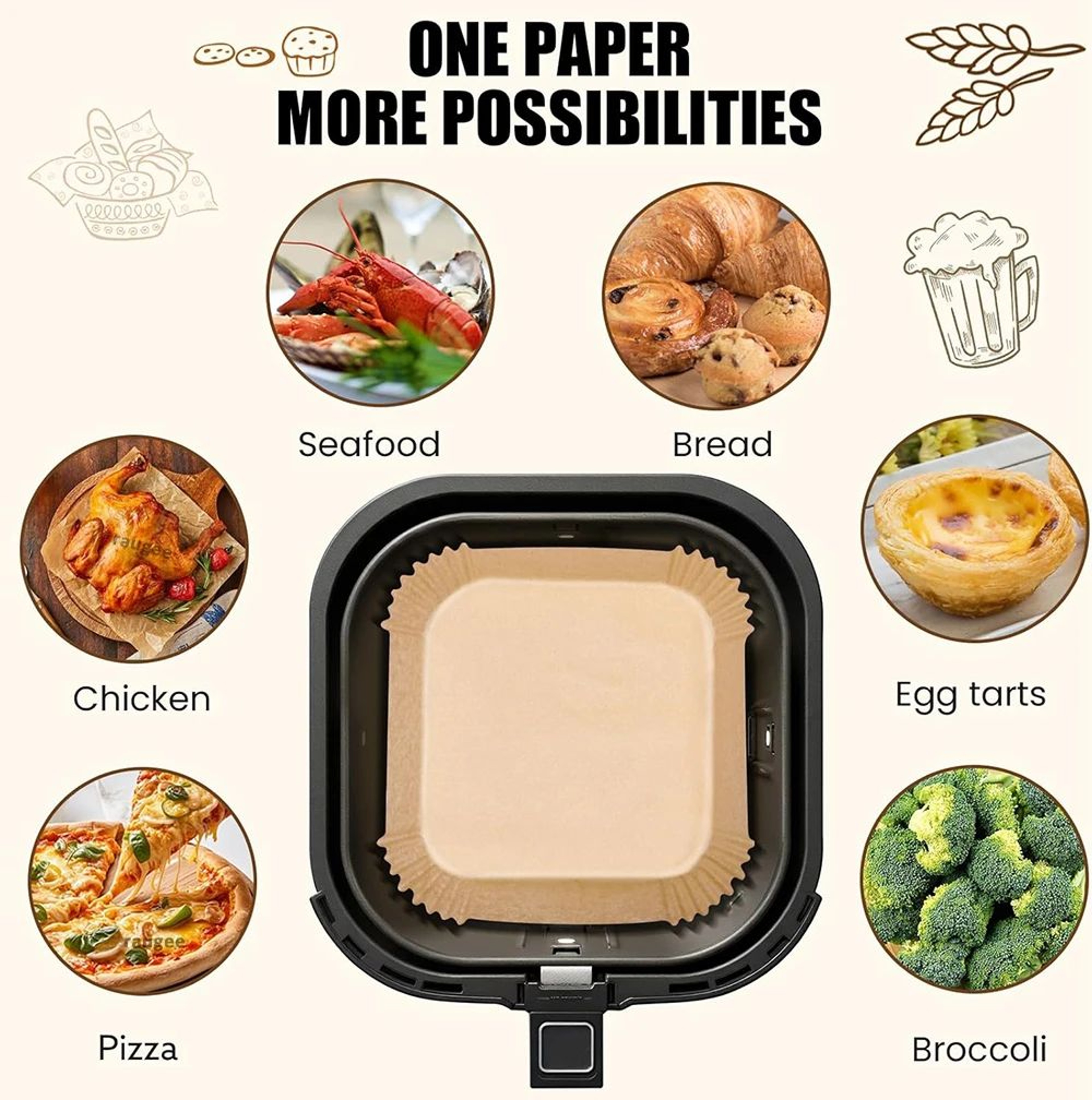 100 Pcs Disposable Air Fryer Baking Paper Liners 8