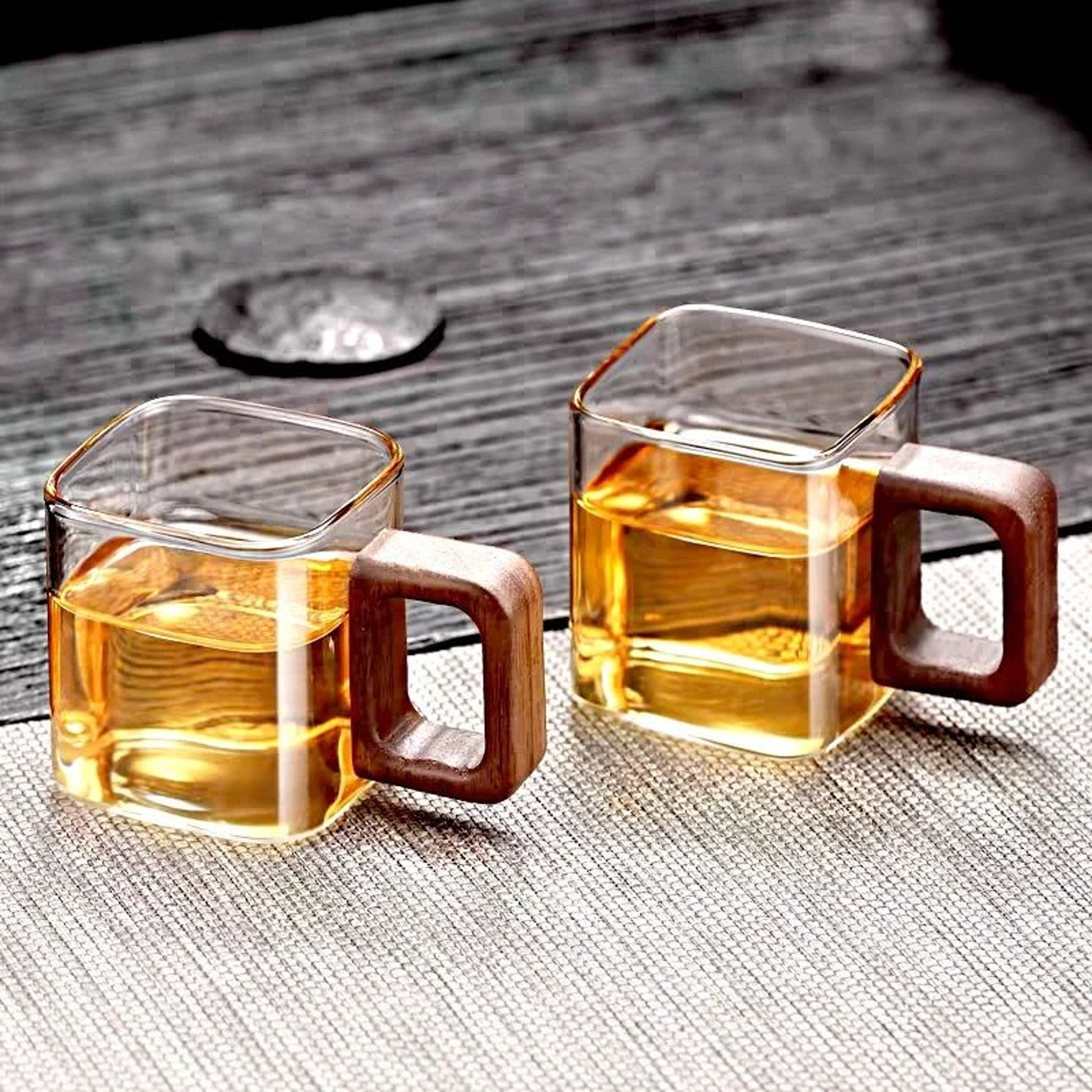 Elegant Glass Coffee Mug With Walnut Wooden Handle 4