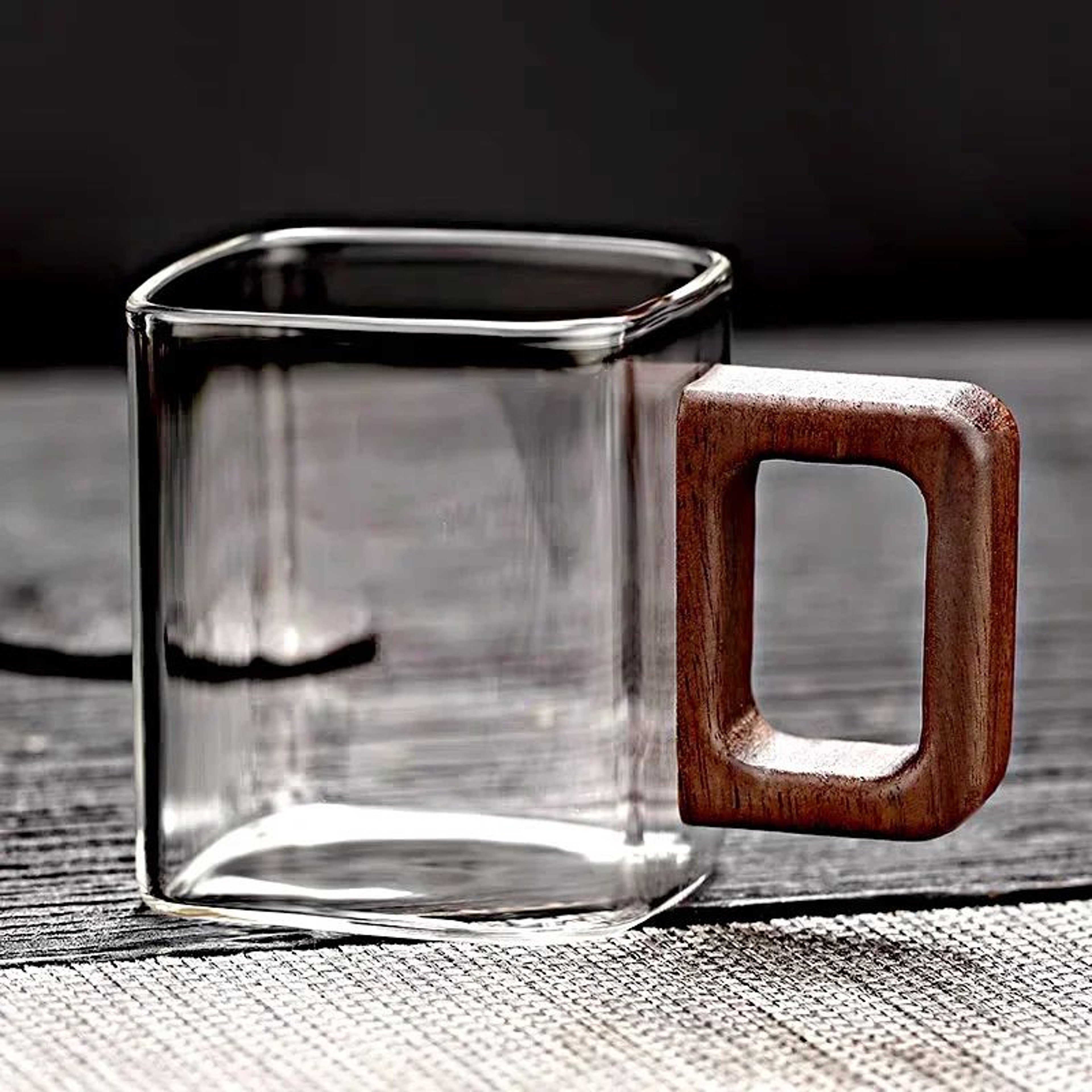Elegant Glass Coffee Mug With Walnut Wooden Handle 6