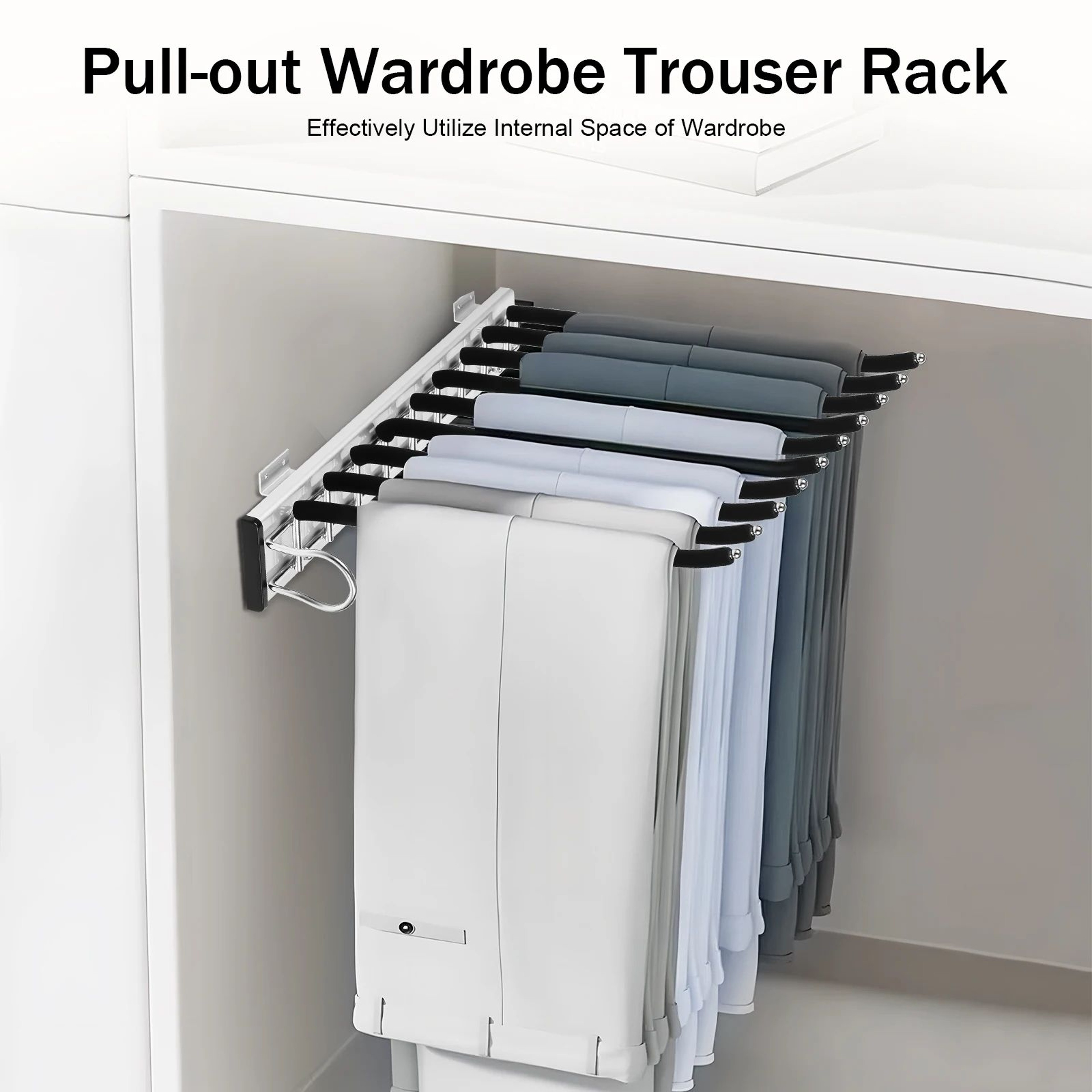 PullOut 9Arm Wardrobe Trousers Rack Closet Organizer 12