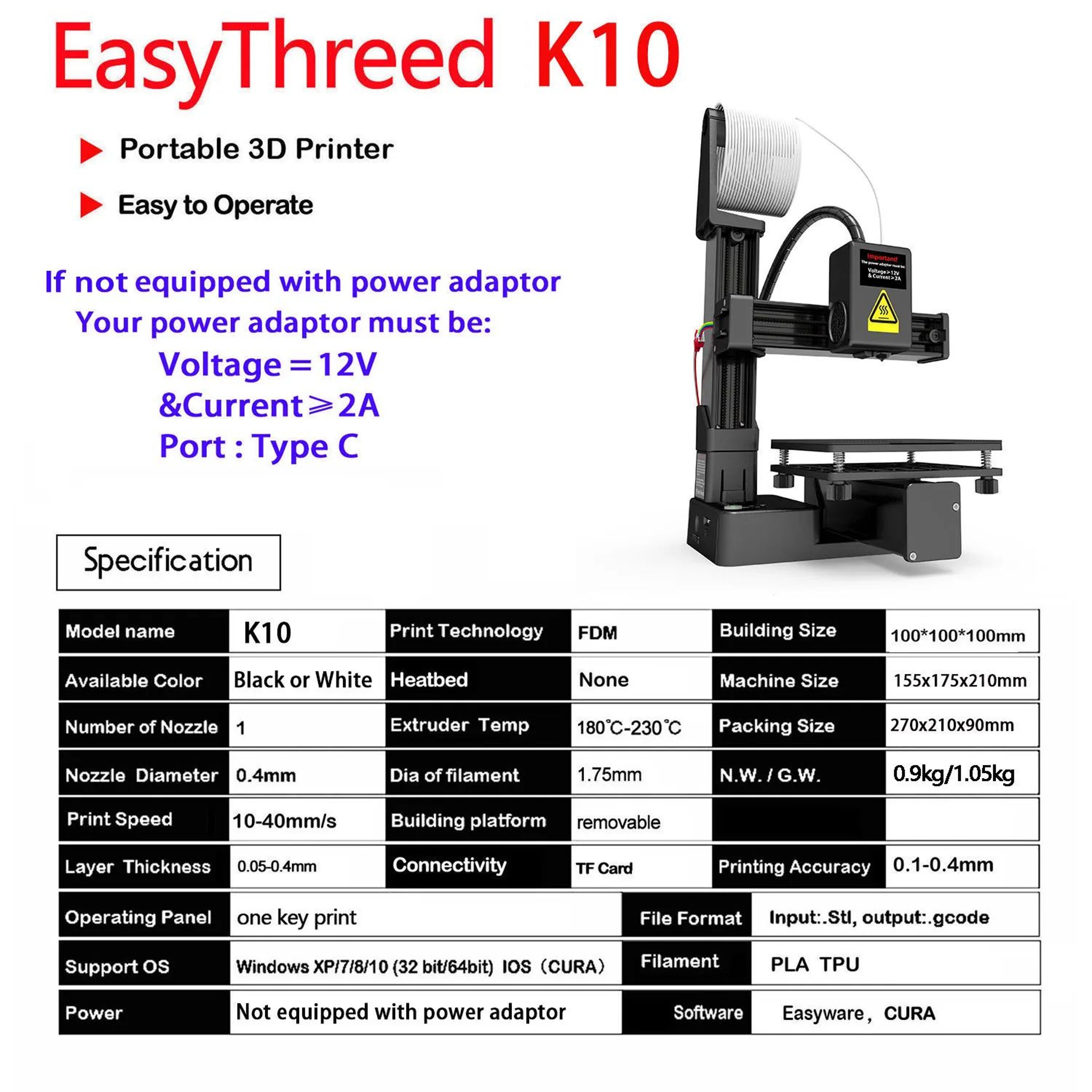EasyThreed EntryLevel 3D Printer With Power Adapter 2