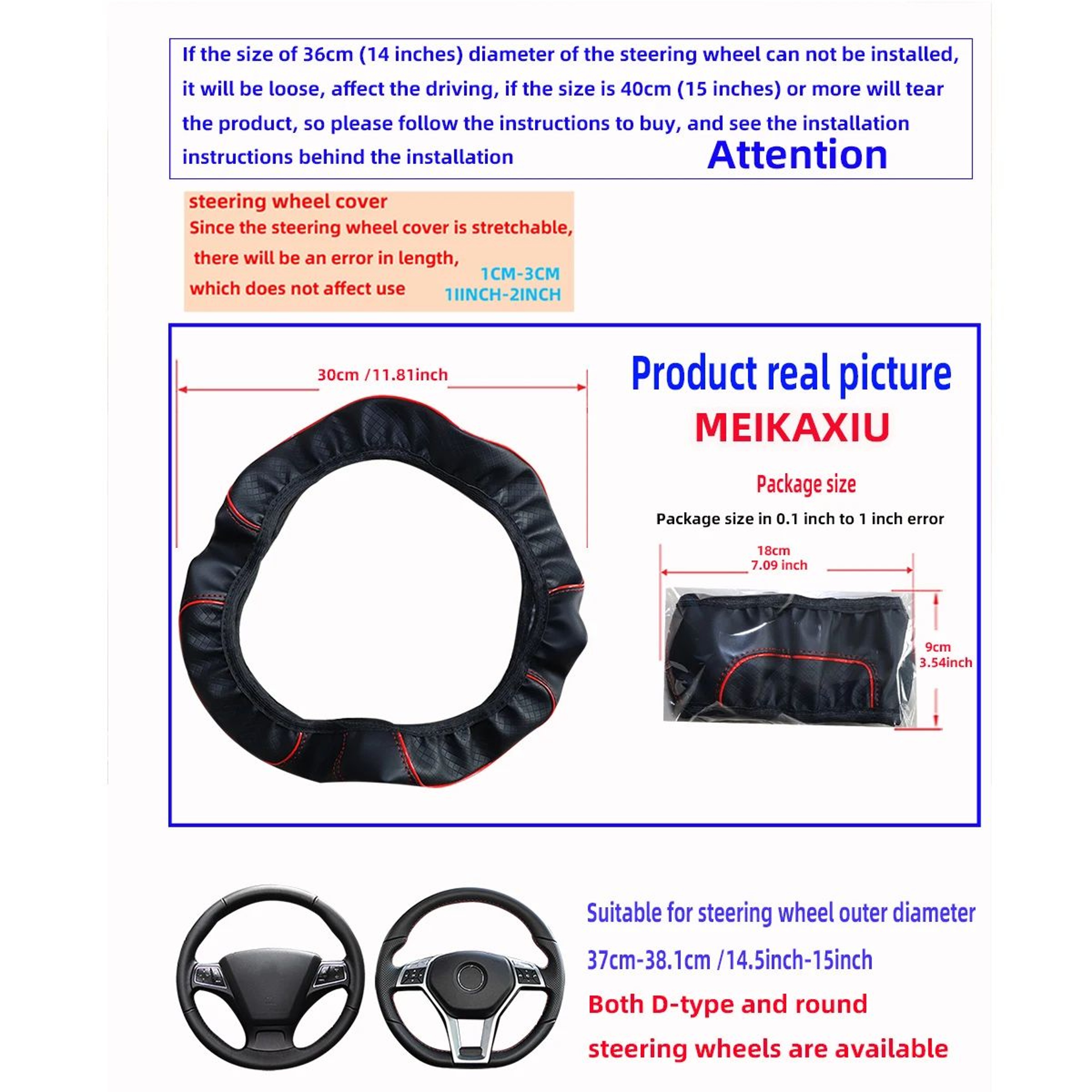 PU Check Pattern Embossed Leather Steering Wheel Cover 3738 Cm 5