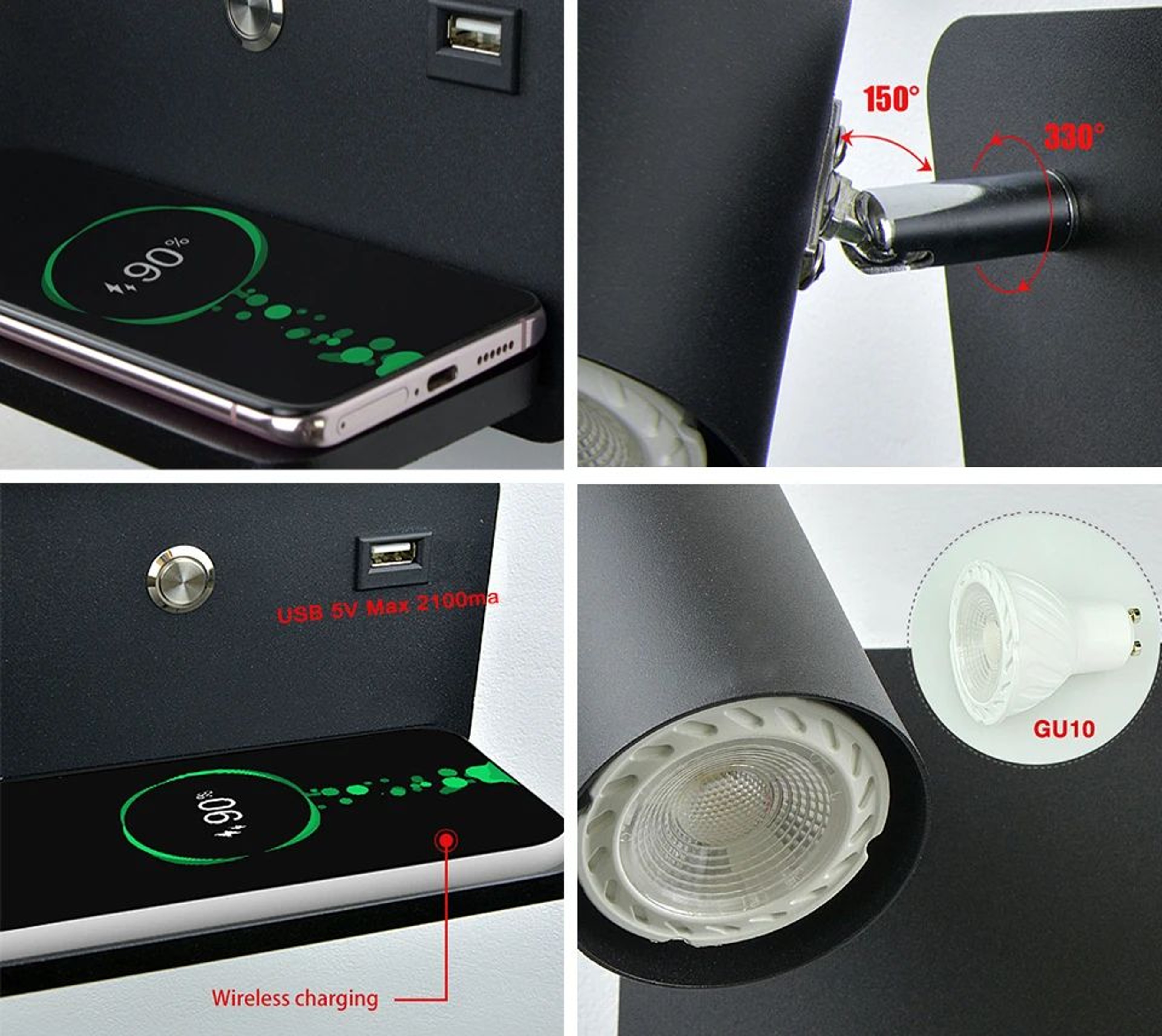 Nordic USB And Wireless Charging LED Wall Lamp 5 W 4