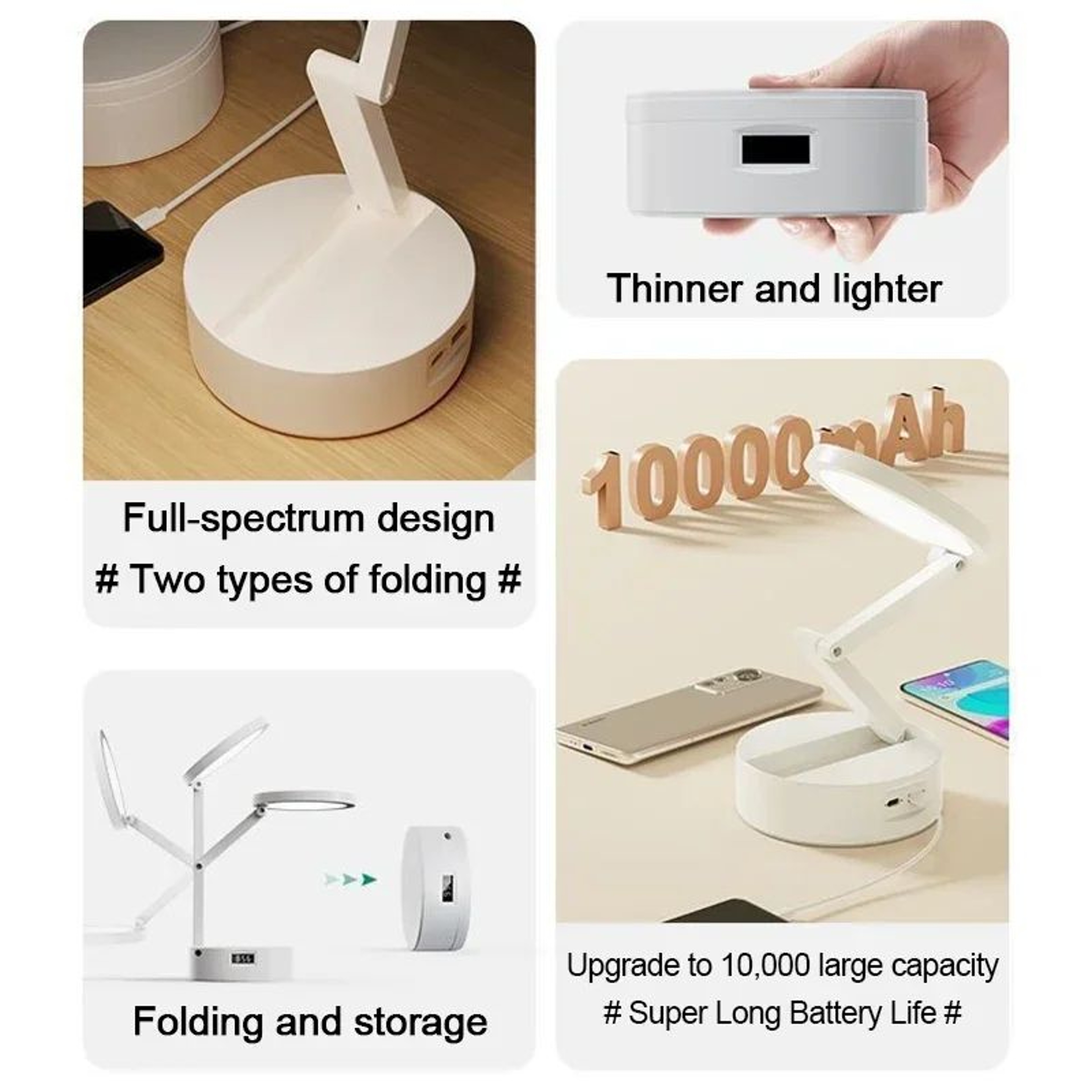 Rechargeable Foldable LED Desk Lamp With Clock 5
