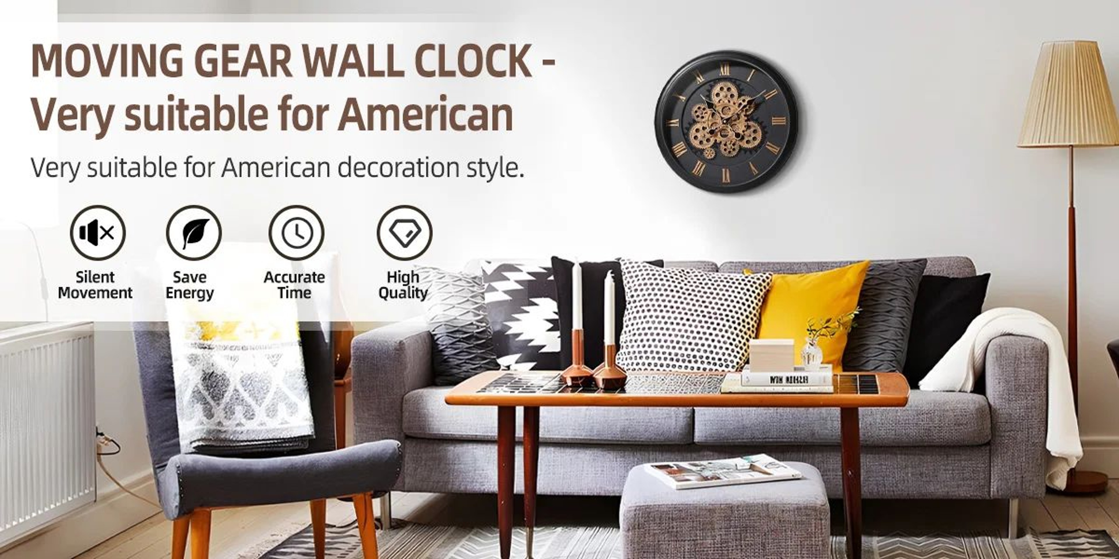 Industrial Moving Gear Wall Clock 16 Inch Battery Operated 6