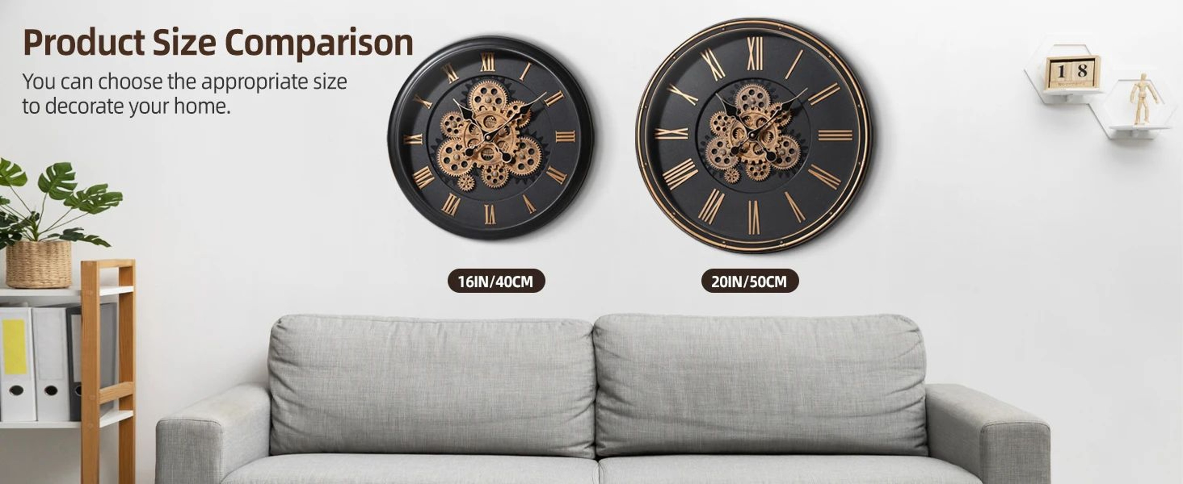 Industrial Moving Gear Wall Clock 16 Inch Battery Operated 7