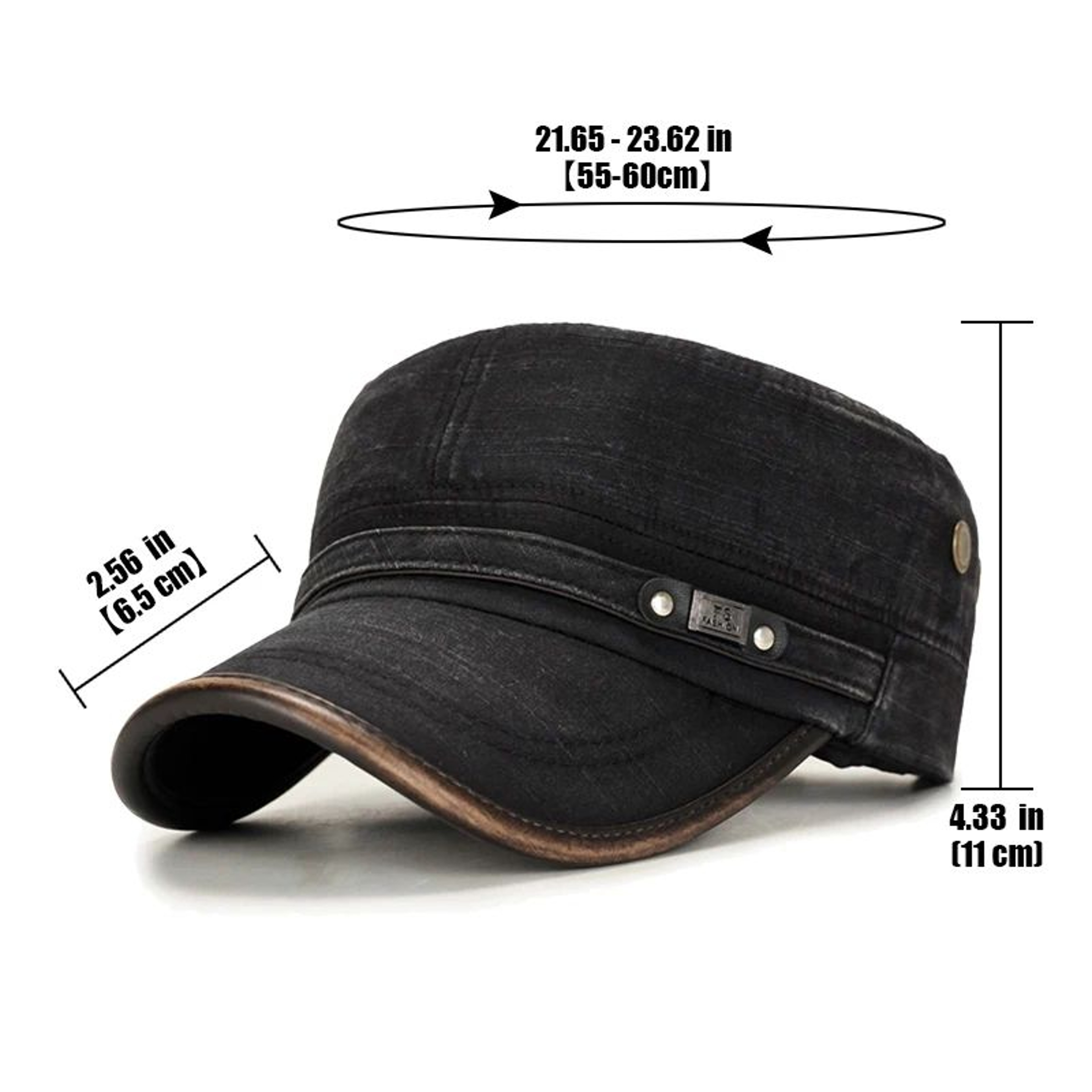 Distressed Washed Cotton Cadet Flat Cap With Leather Binding 1