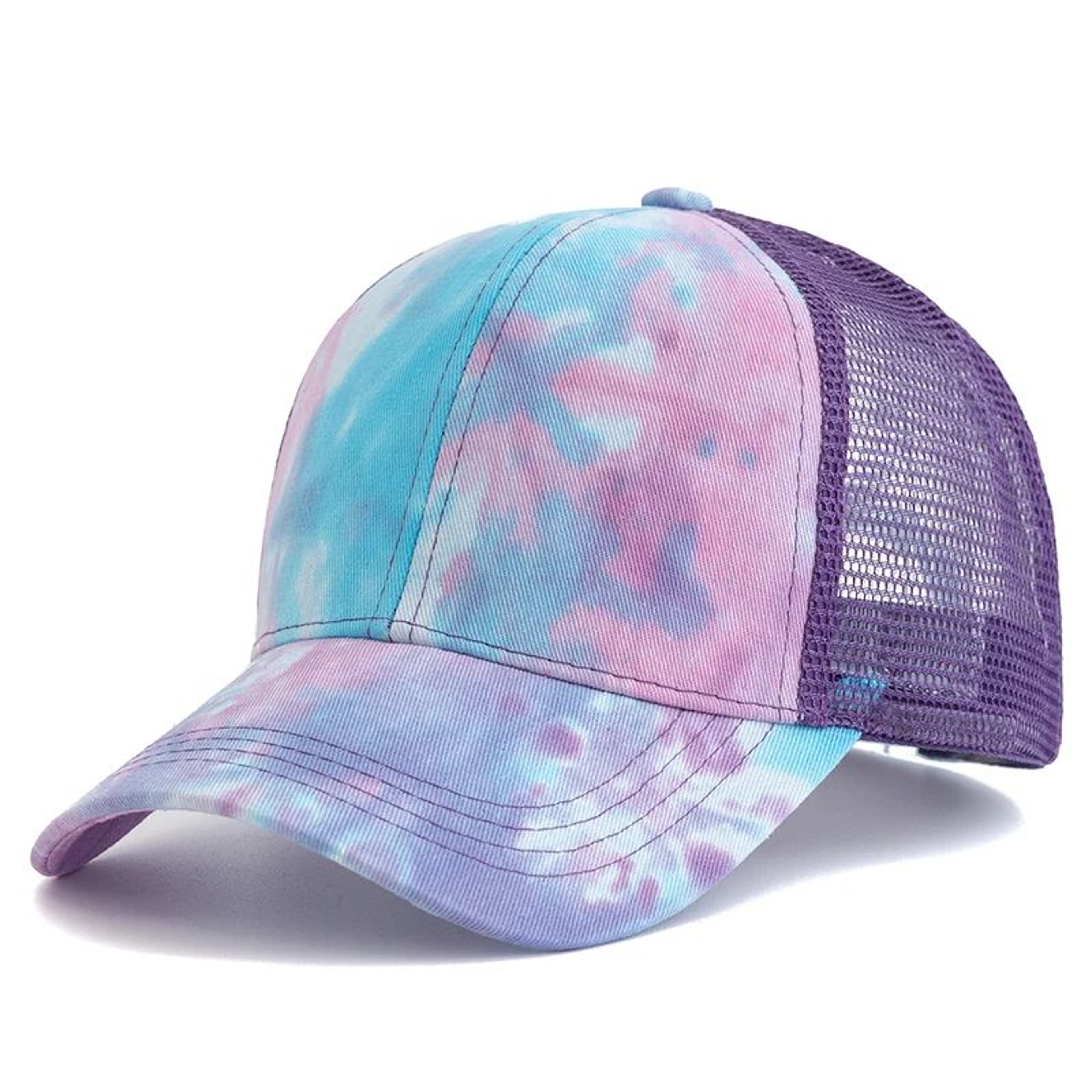 Women Tie Dye Ponytail Trucker Baseball Cap 9