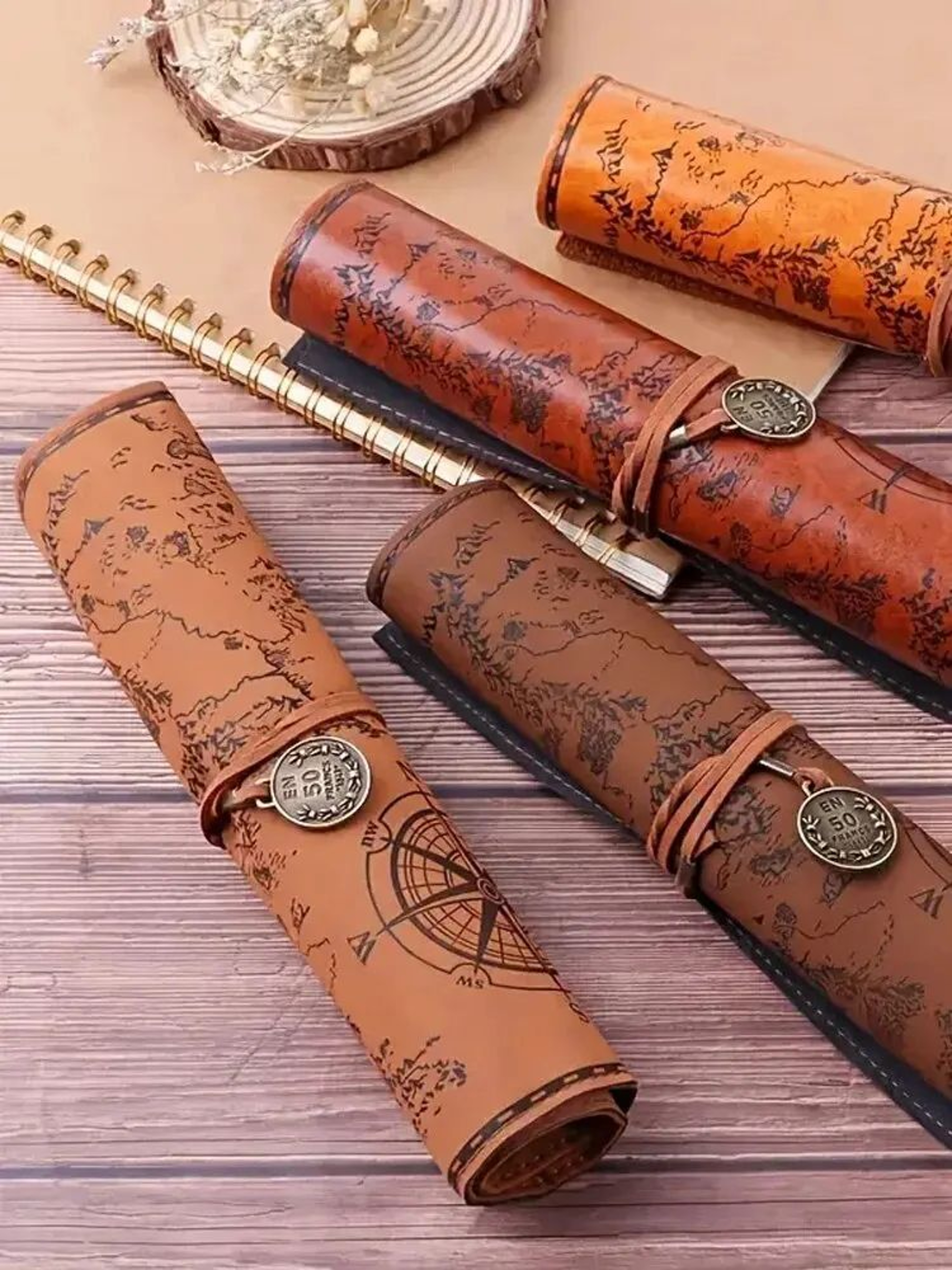 Retro Leather Roll Pencil Case Large Capacity Organizer 1