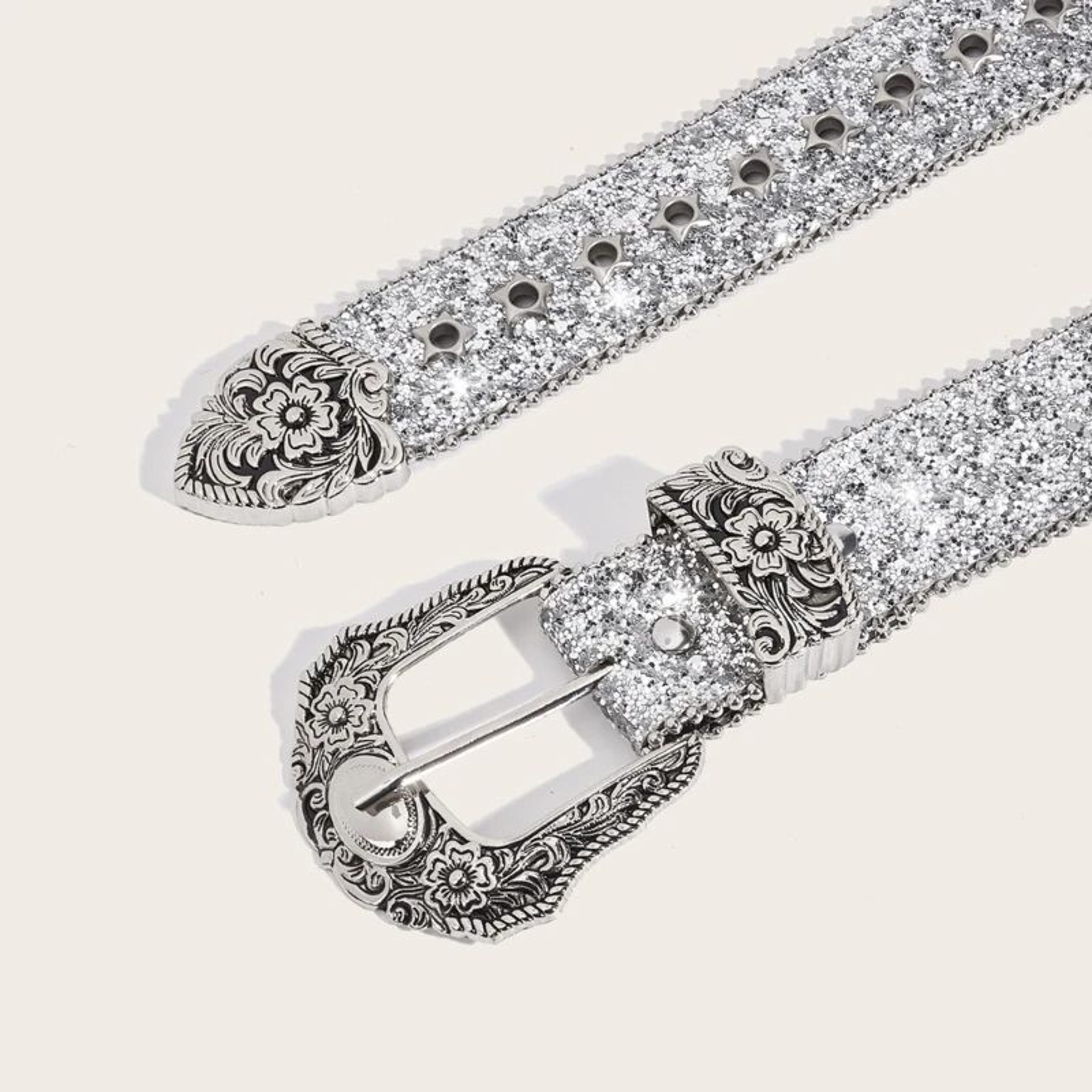 Glitter Sequined Waist Belt With Sparkling Buckle 7