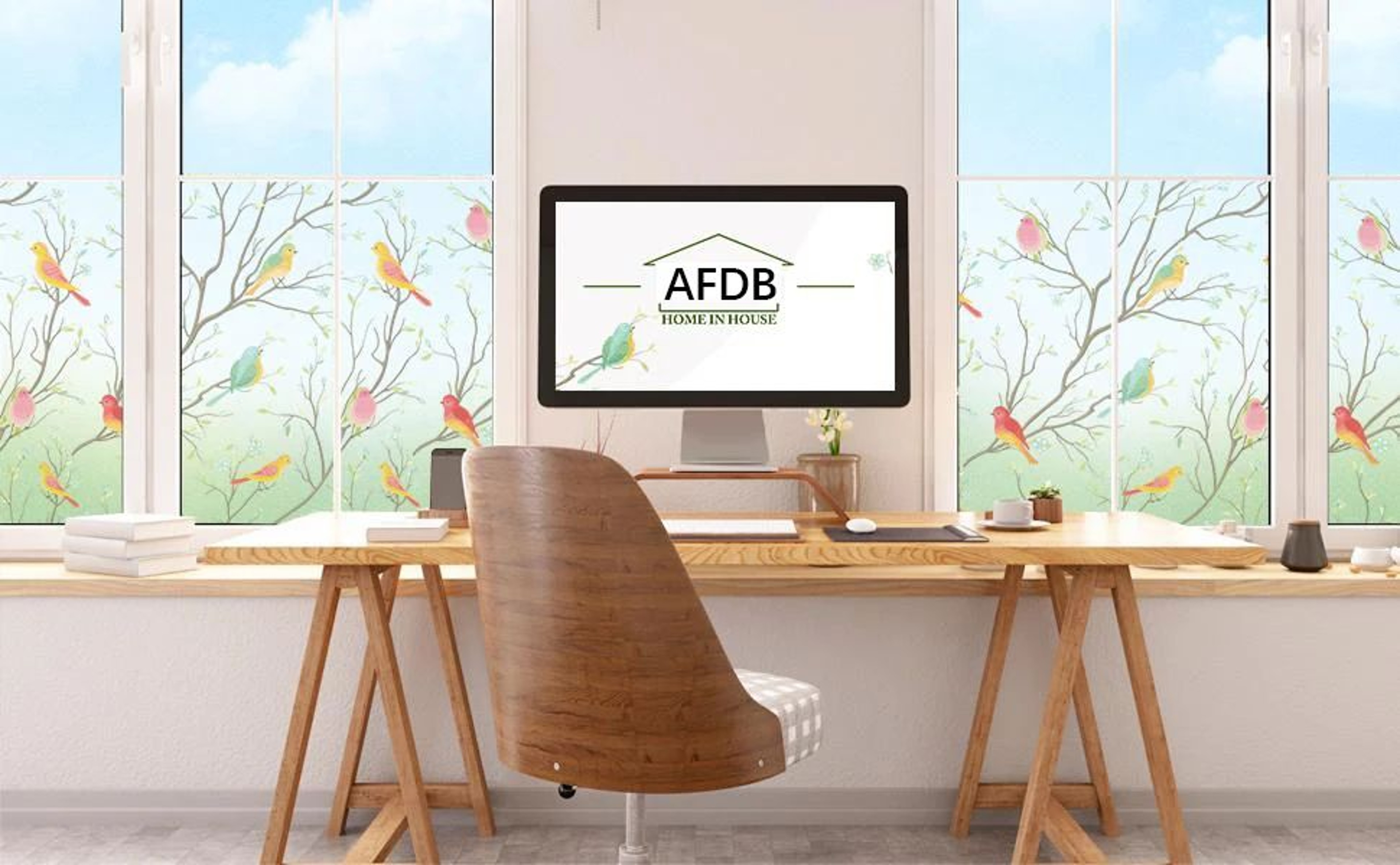 Frosted Privacy Window Film With Bird Decorative Decals 6