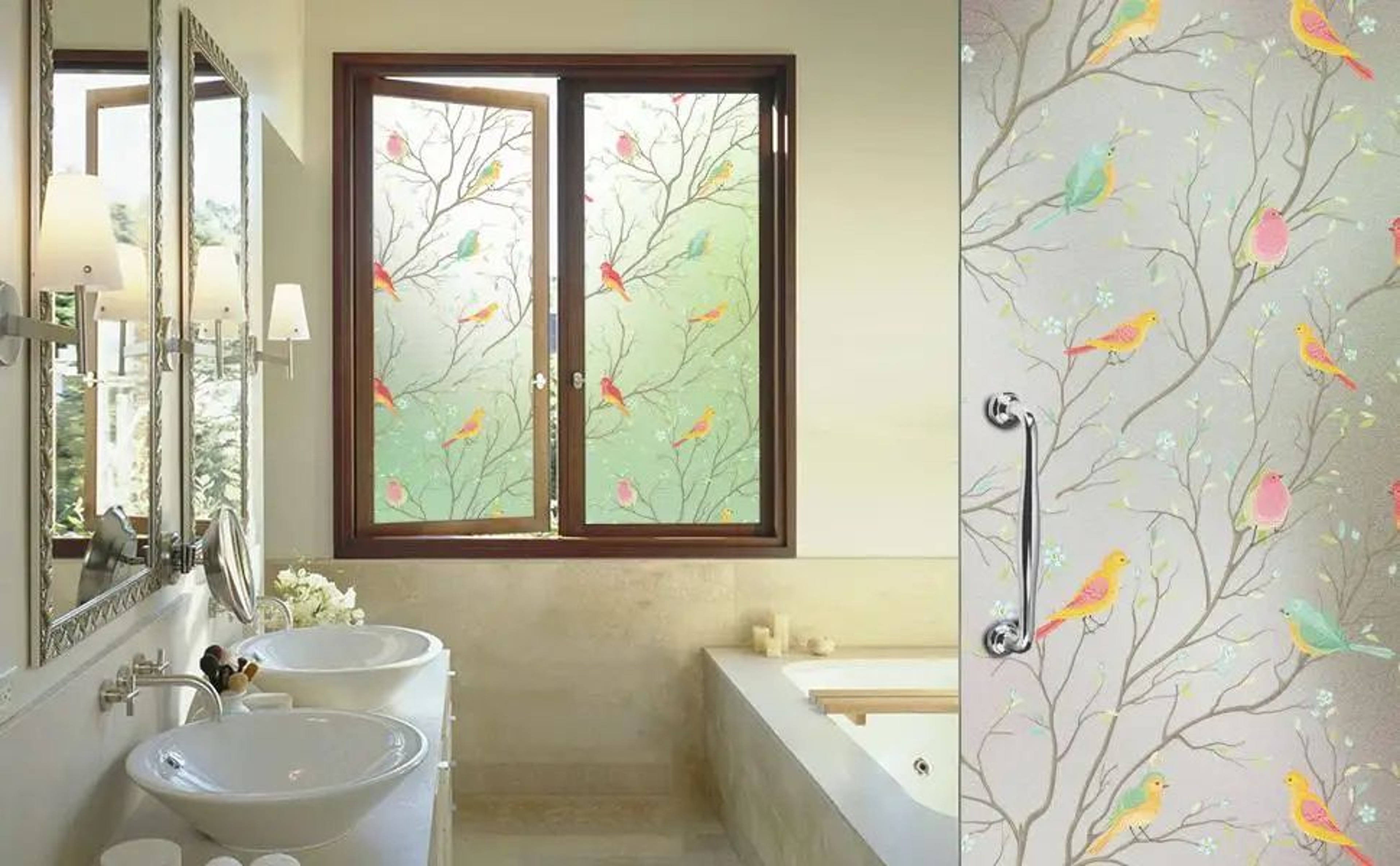 Frosted Privacy Window Film With Bird Decorative Decals 8