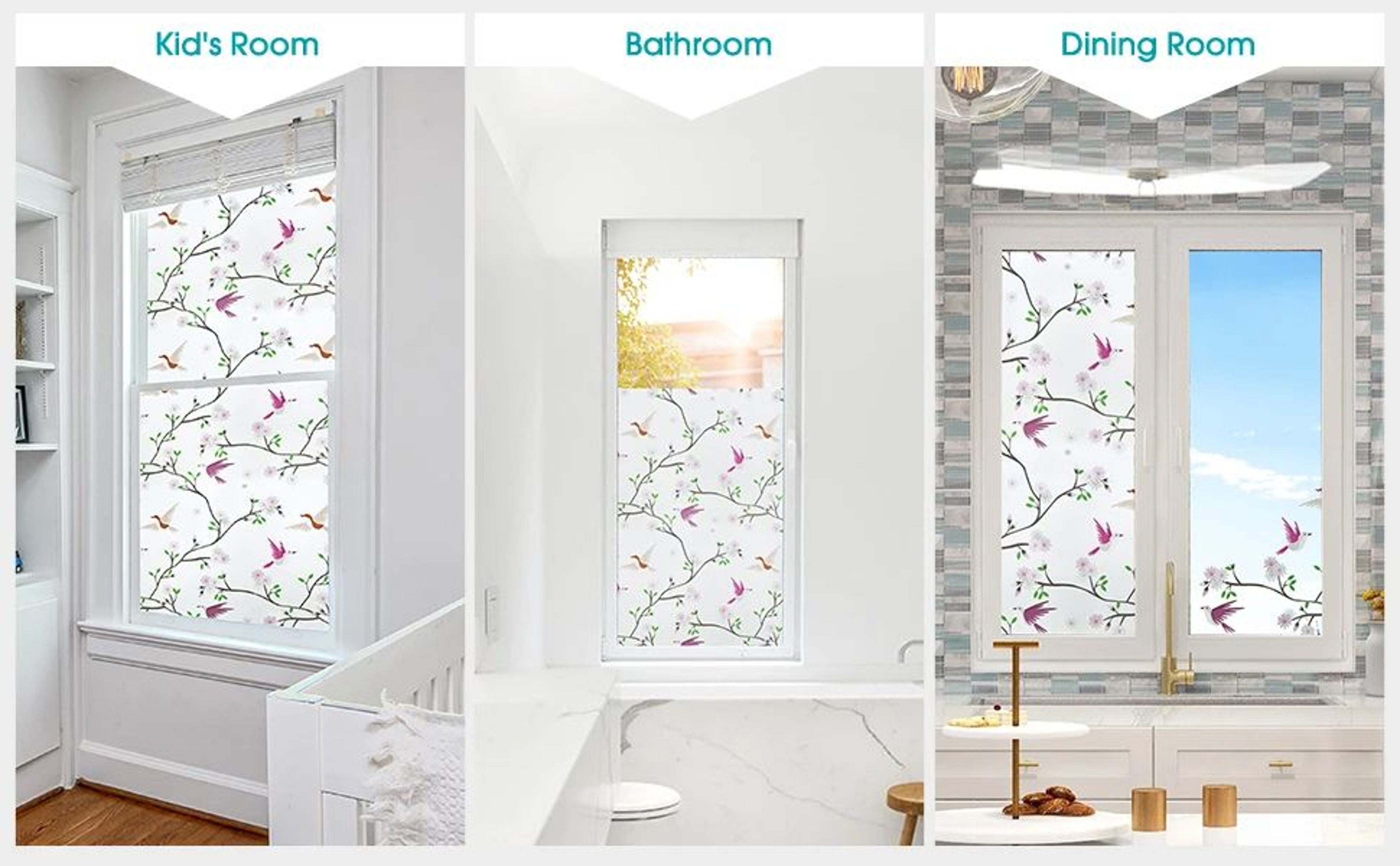 Frosted Privacy Window Film With Bird Decorative Decals 10