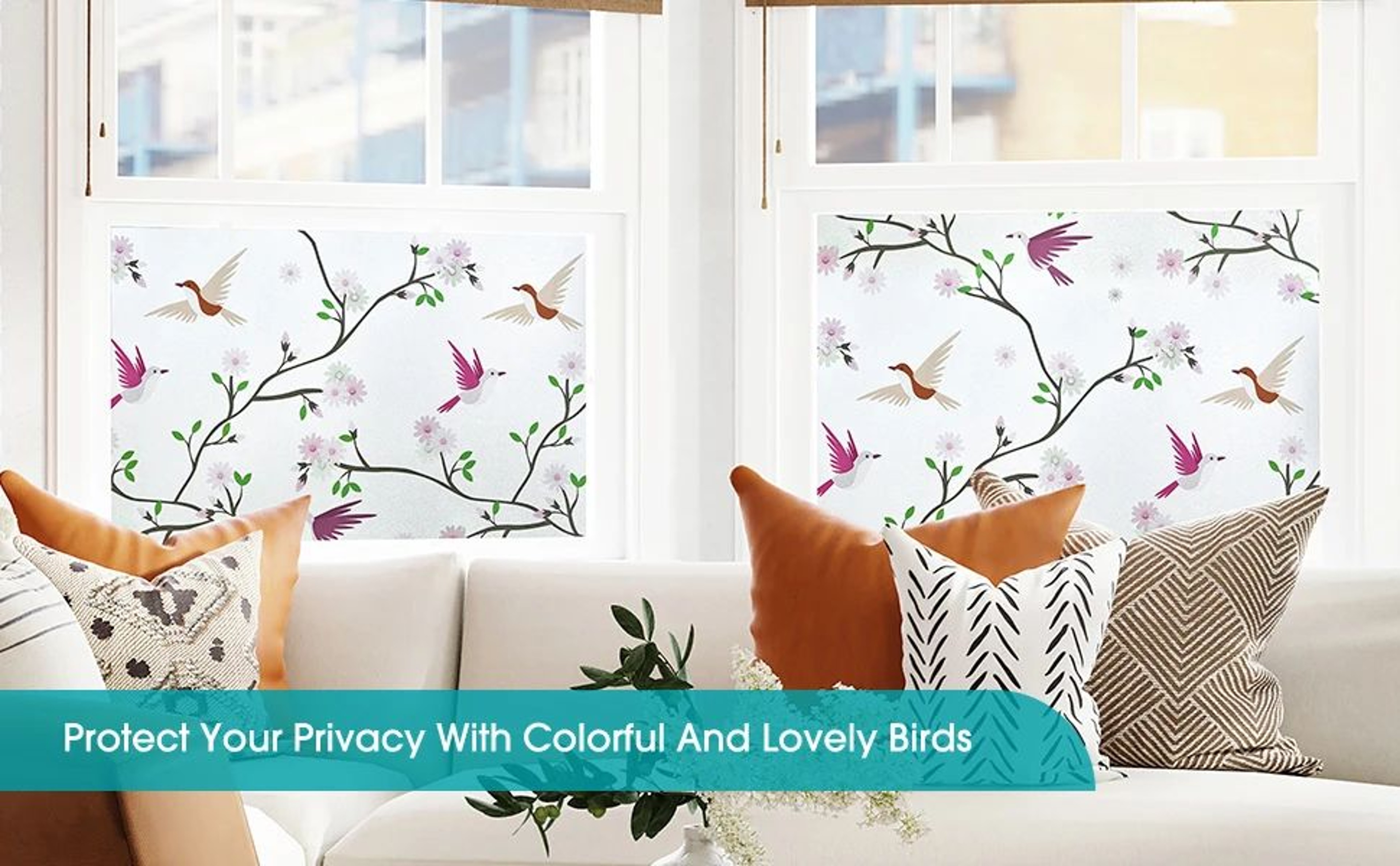 Frosted Privacy Window Film With Bird Decorative Decals 13