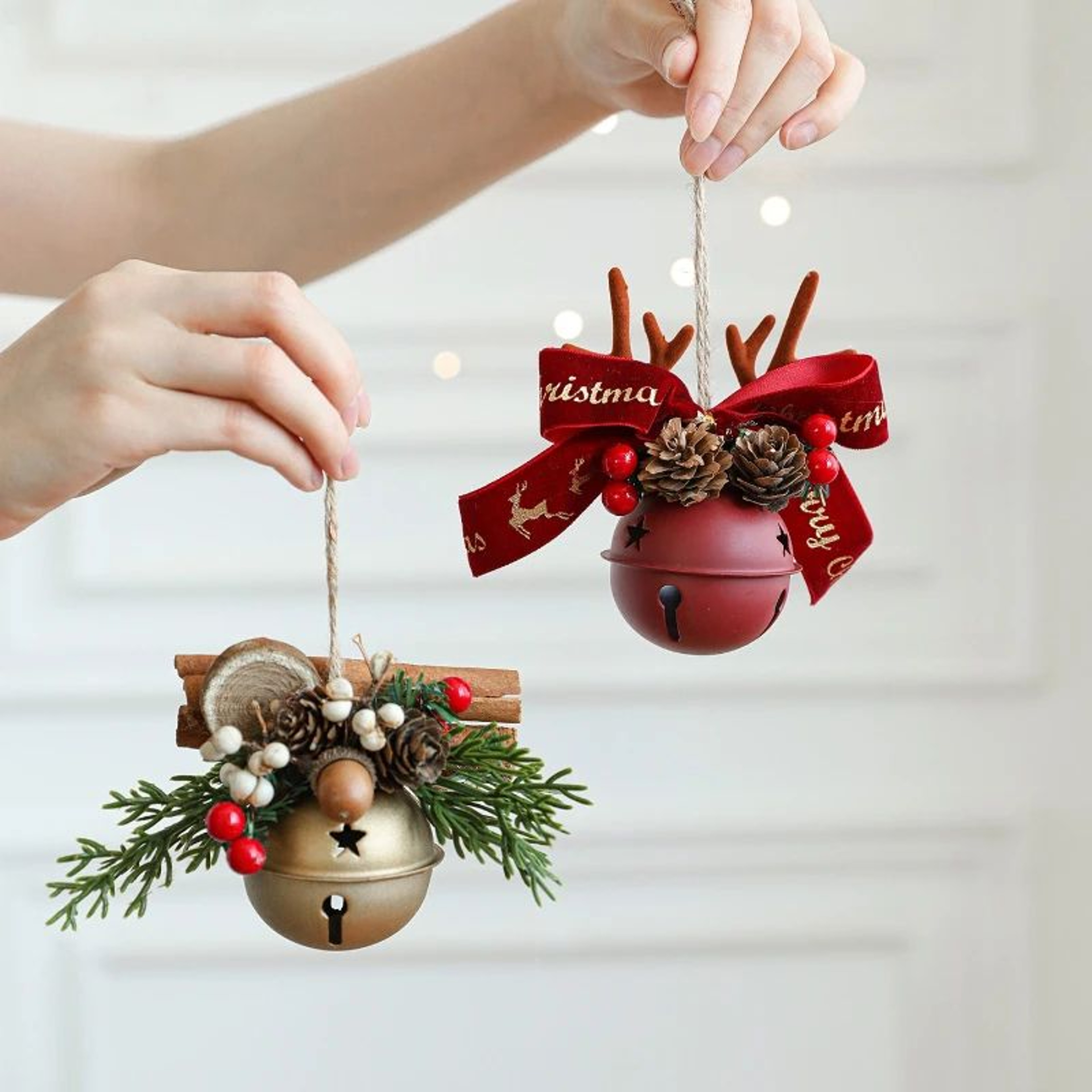 Christmas Bell Antlers Pinecone Hanging Ornament Decor 1