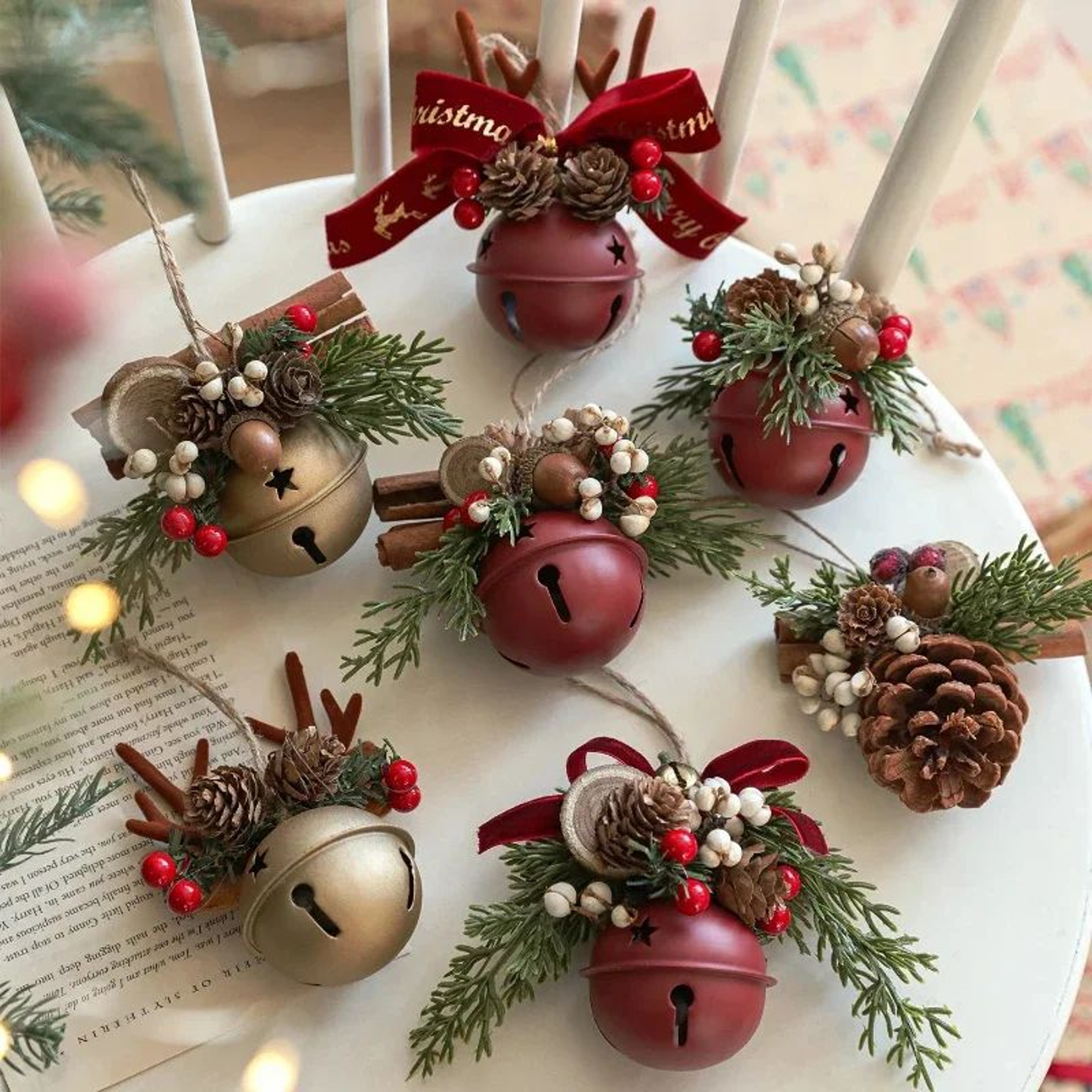 Christmas Bell Antlers Pinecone Hanging Ornament Decor 2