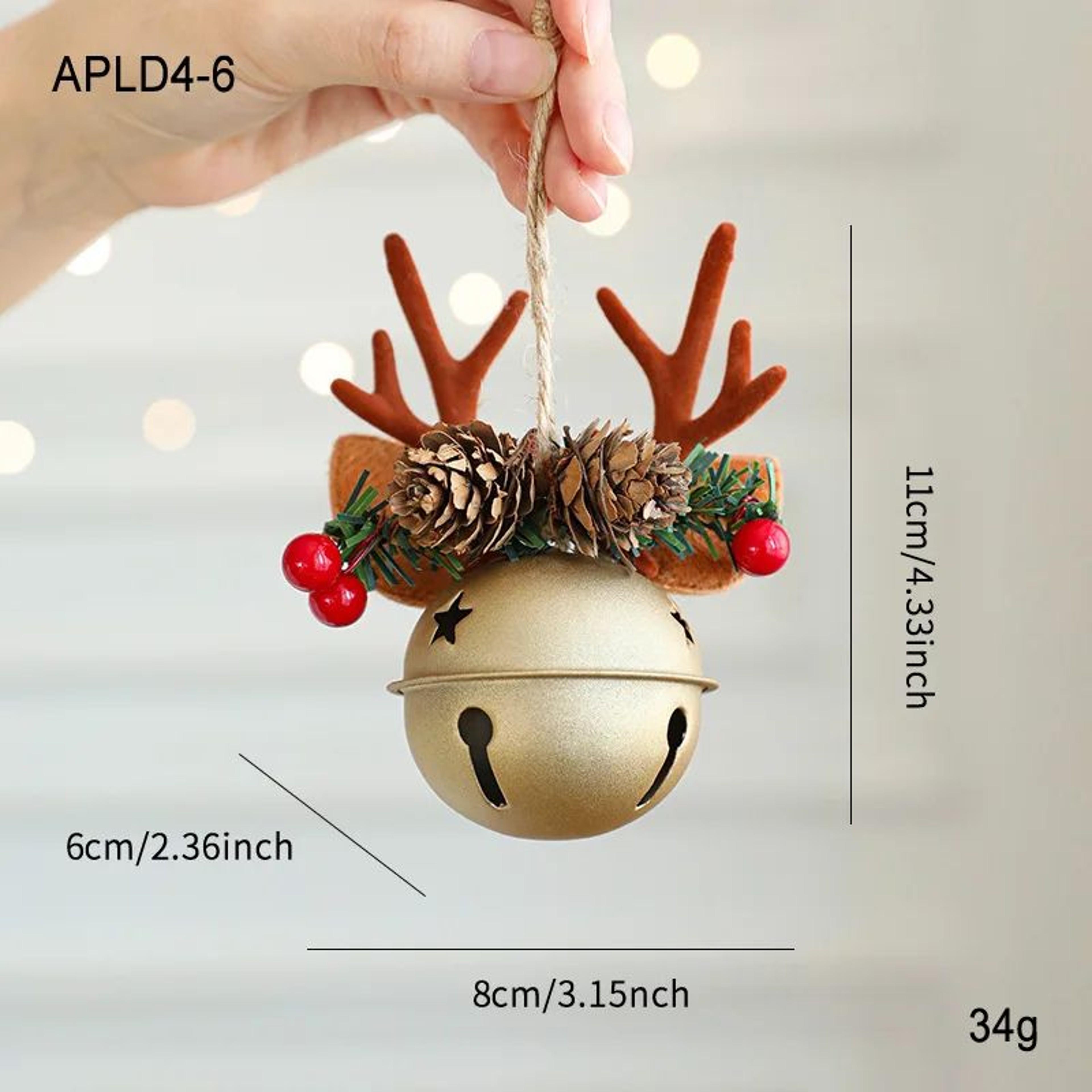 Christmas Bell Antlers Pinecone Hanging Ornament Decor 6