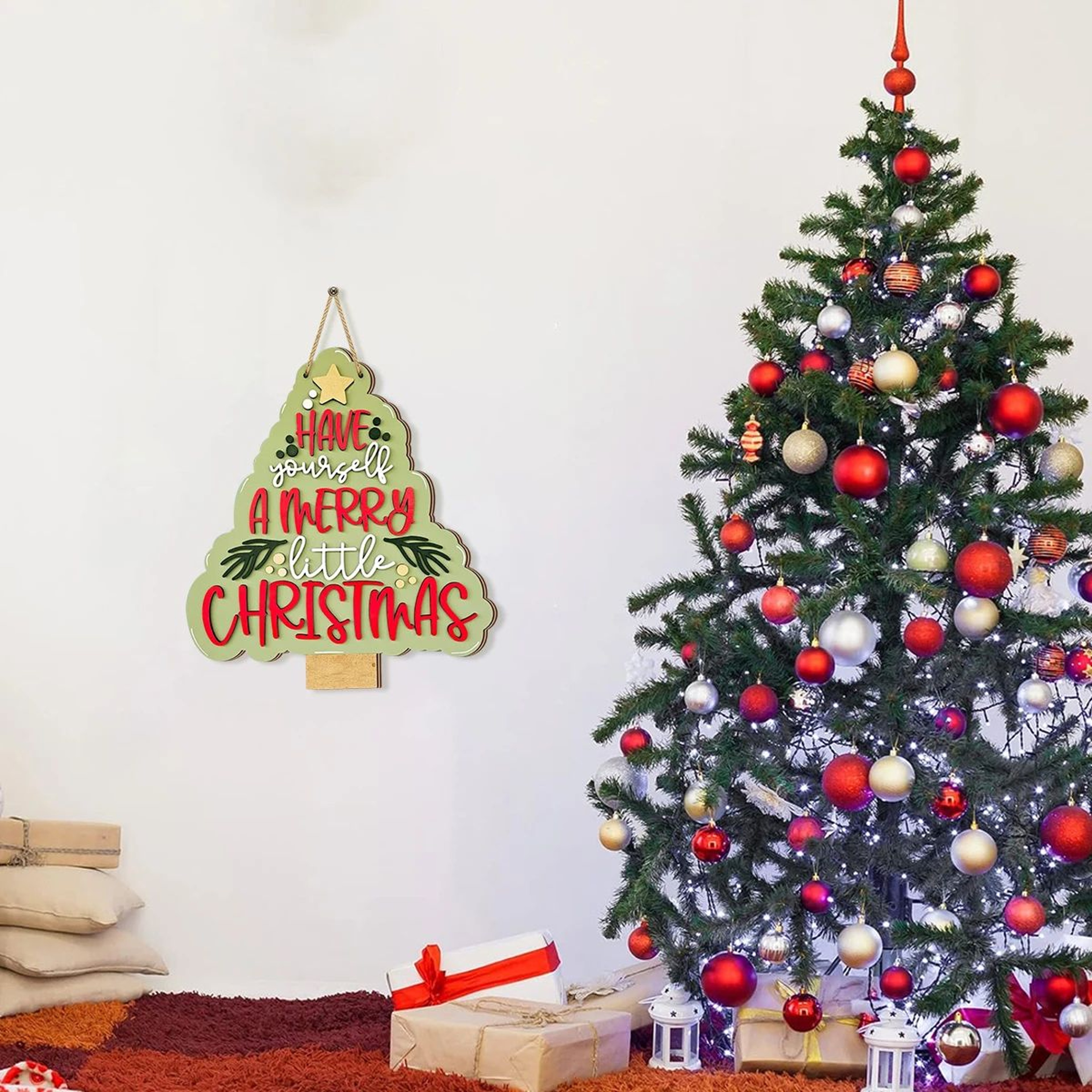 Rustic Wooden Christmas Bell Tree Hanging Ornament 4