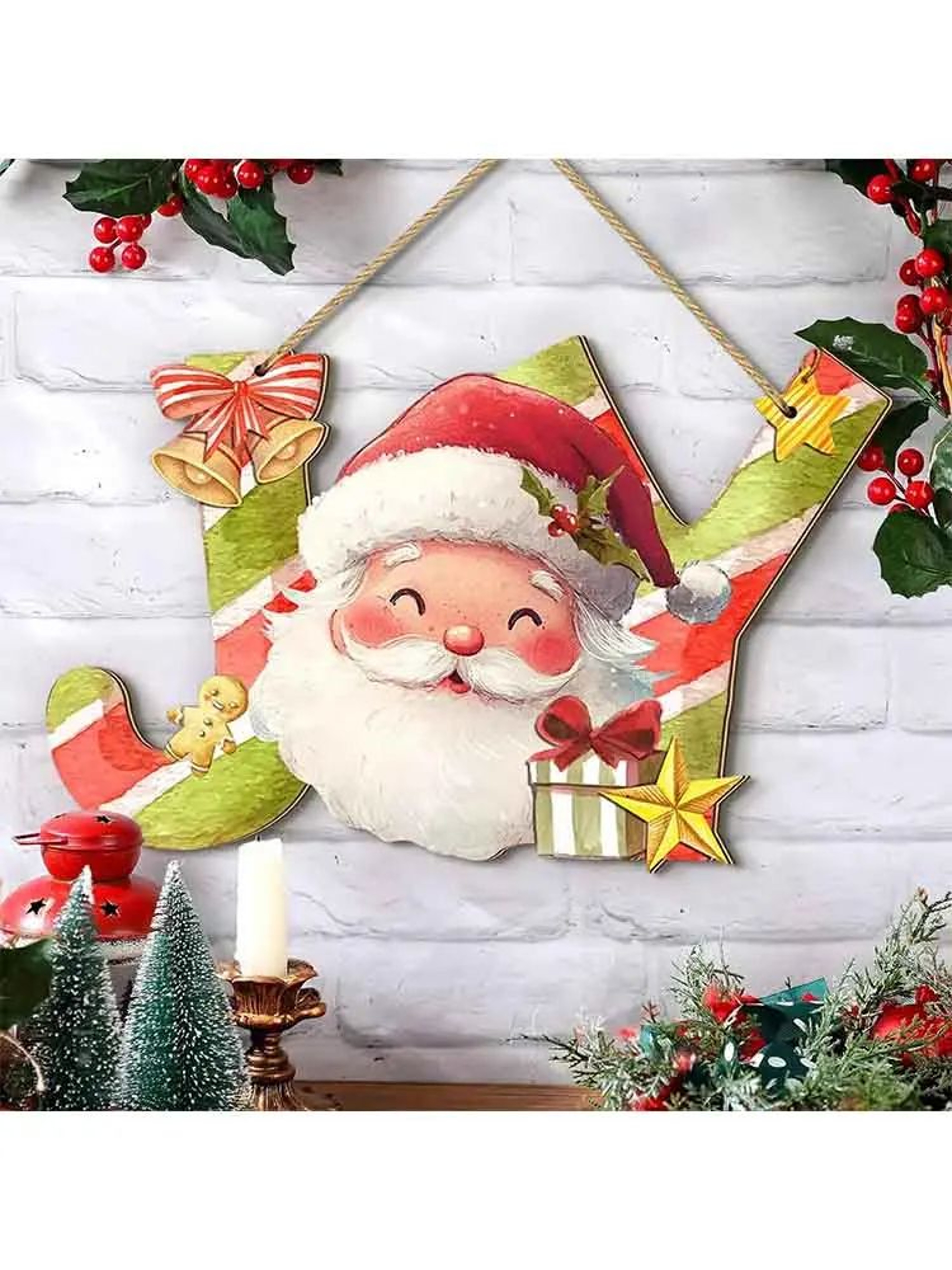Colorful Joy Wooden Christmas Door Wall Hanging Sign 5