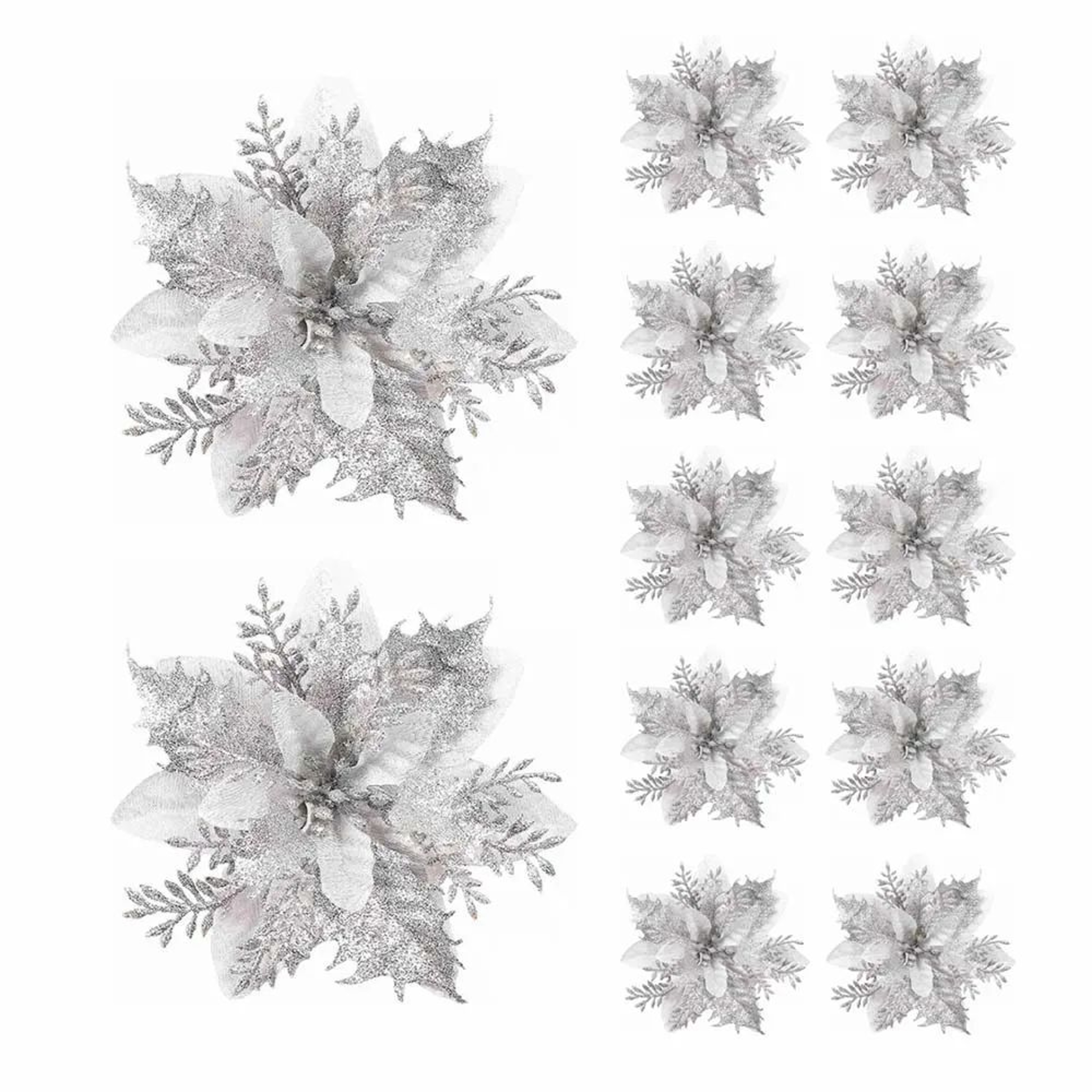 Glitter Artificial Poinsettia Christmas Tree Flower Ornaments 8