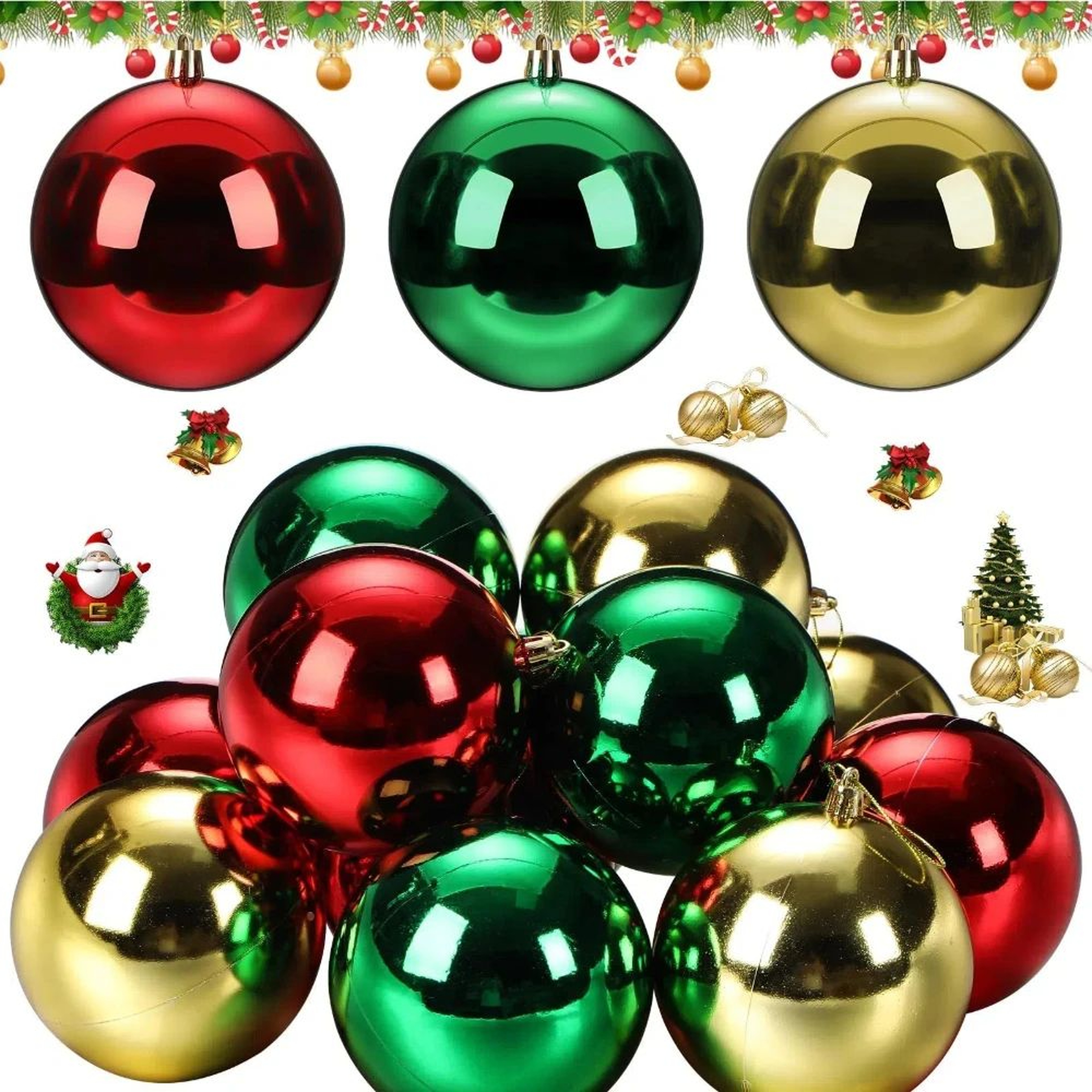 Large Colorful Christmas Ball Ornaments Set Of 3 5