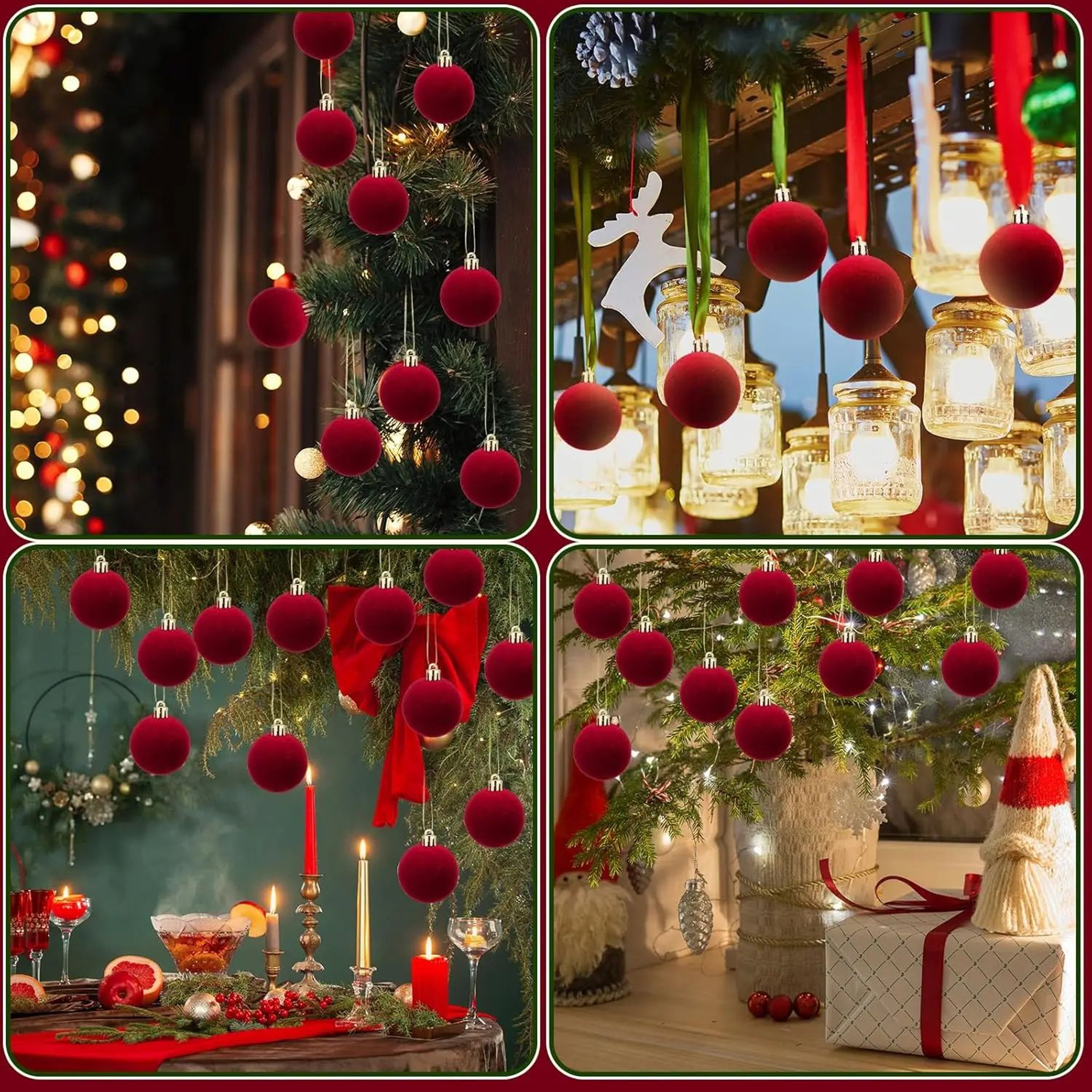 Wine Red Velvet Christmas Ball Tree Ornaments 5