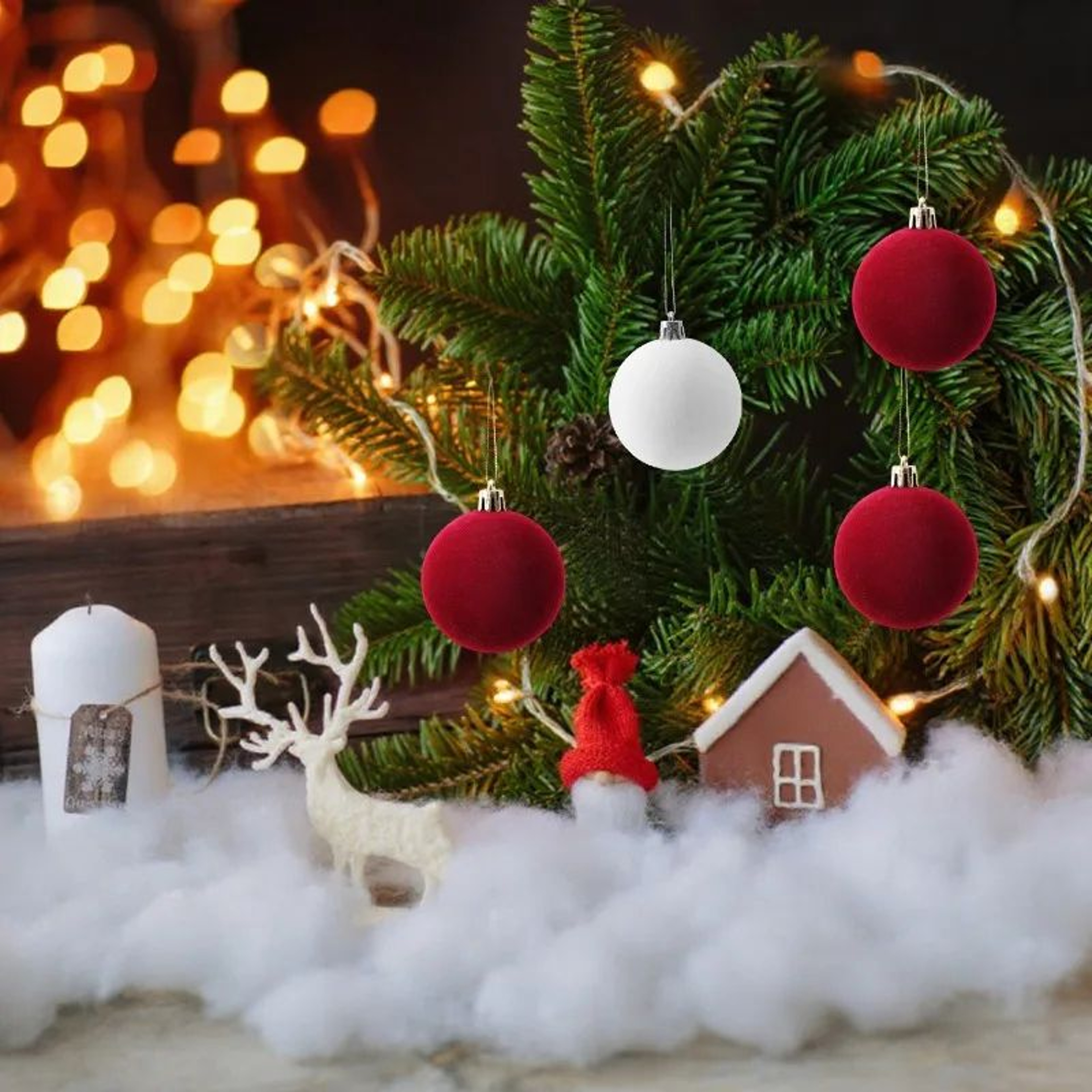 Wine Red Velvet Christmas Ball Tree Ornaments 6