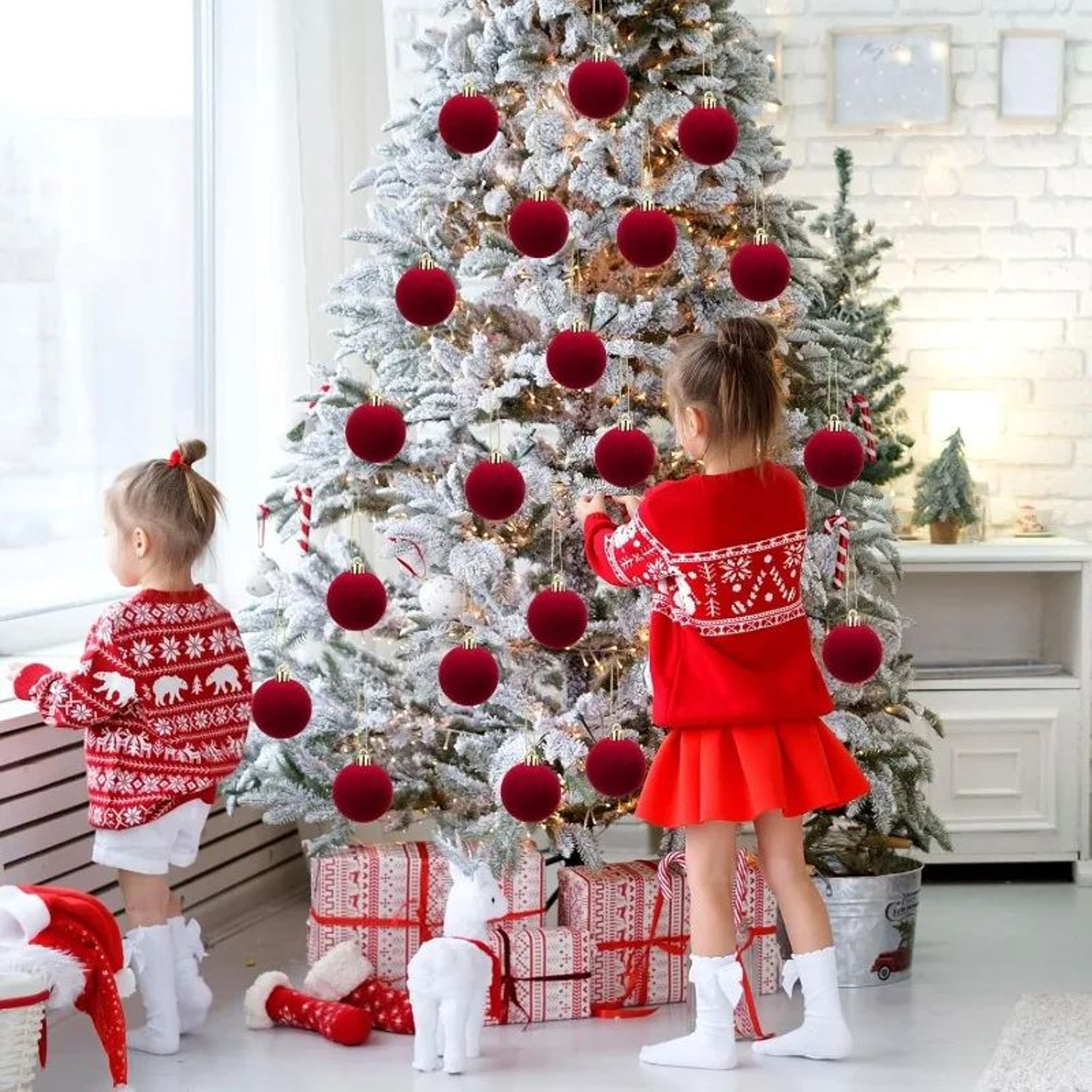 Wine Red Velvet Christmas Ball Tree Ornaments 8