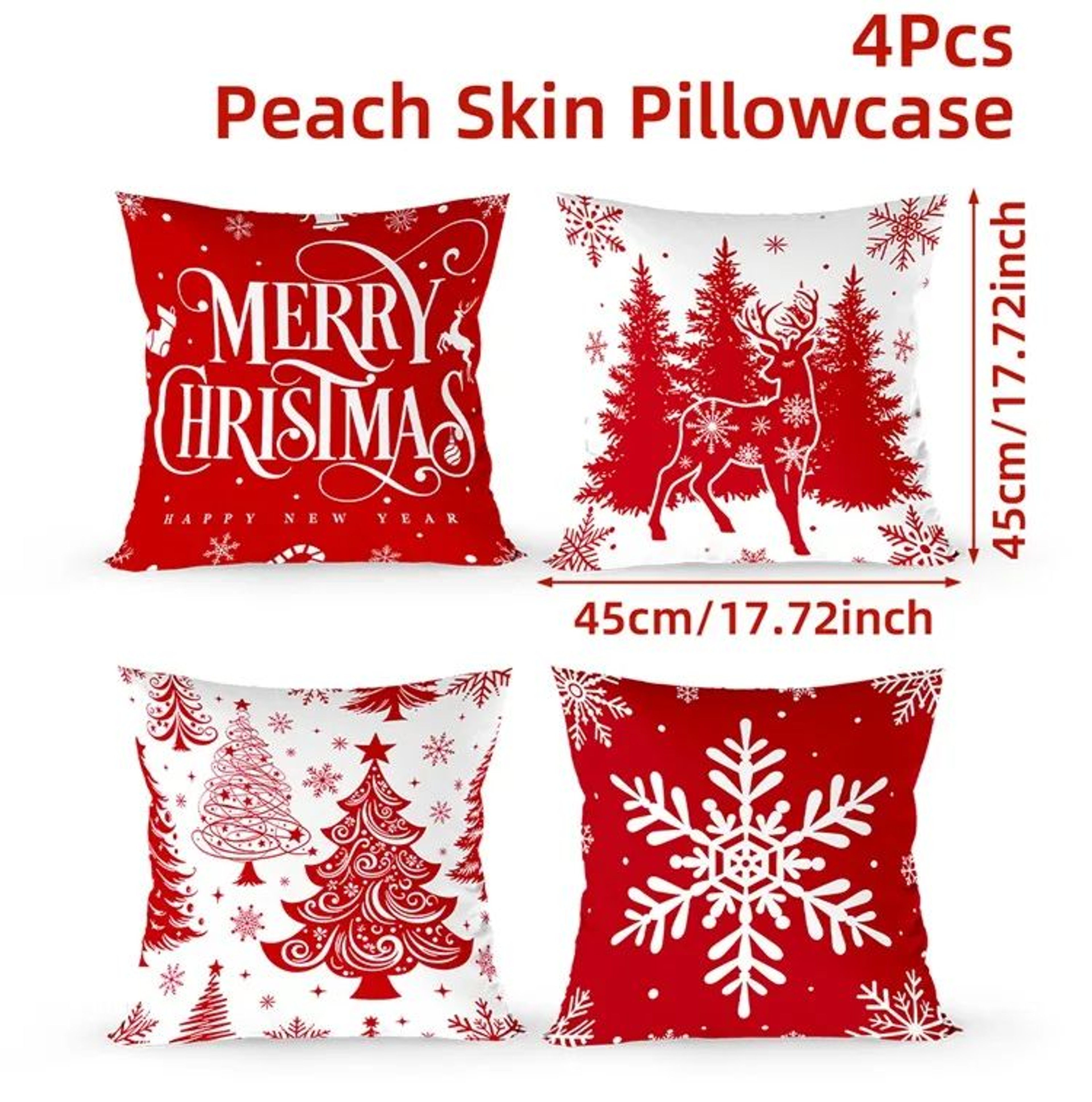 Merry Christmas Decorative Cushion Cover Set 4pcs Holiday Pillow Cases 13