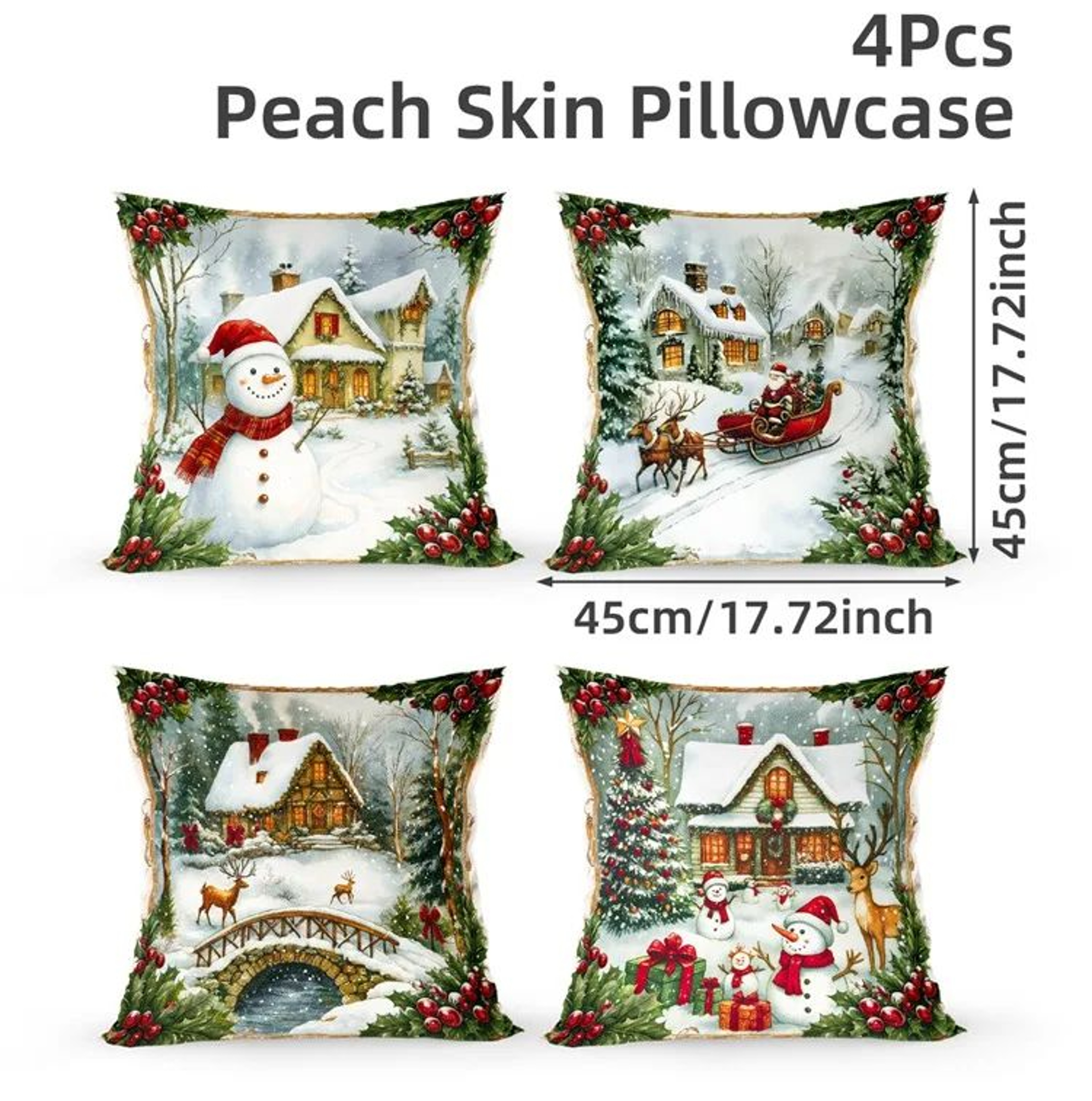 Merry Christmas Decorative Cushion Cover Set 4pcs Holiday Pillow Cases 17
