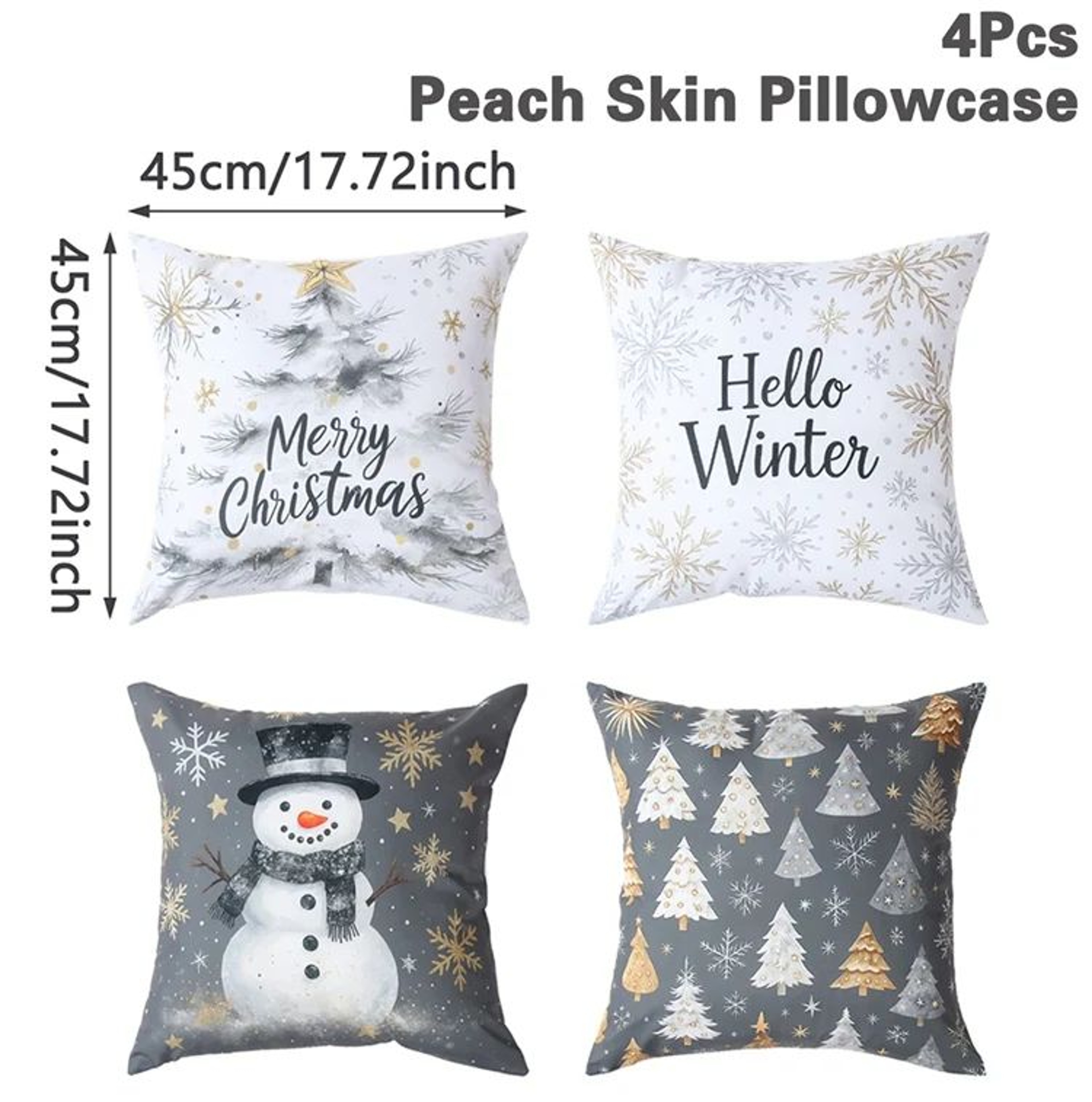 Merry Christmas Decorative Cushion Cover Set 4pcs Holiday Pillow Cases 18