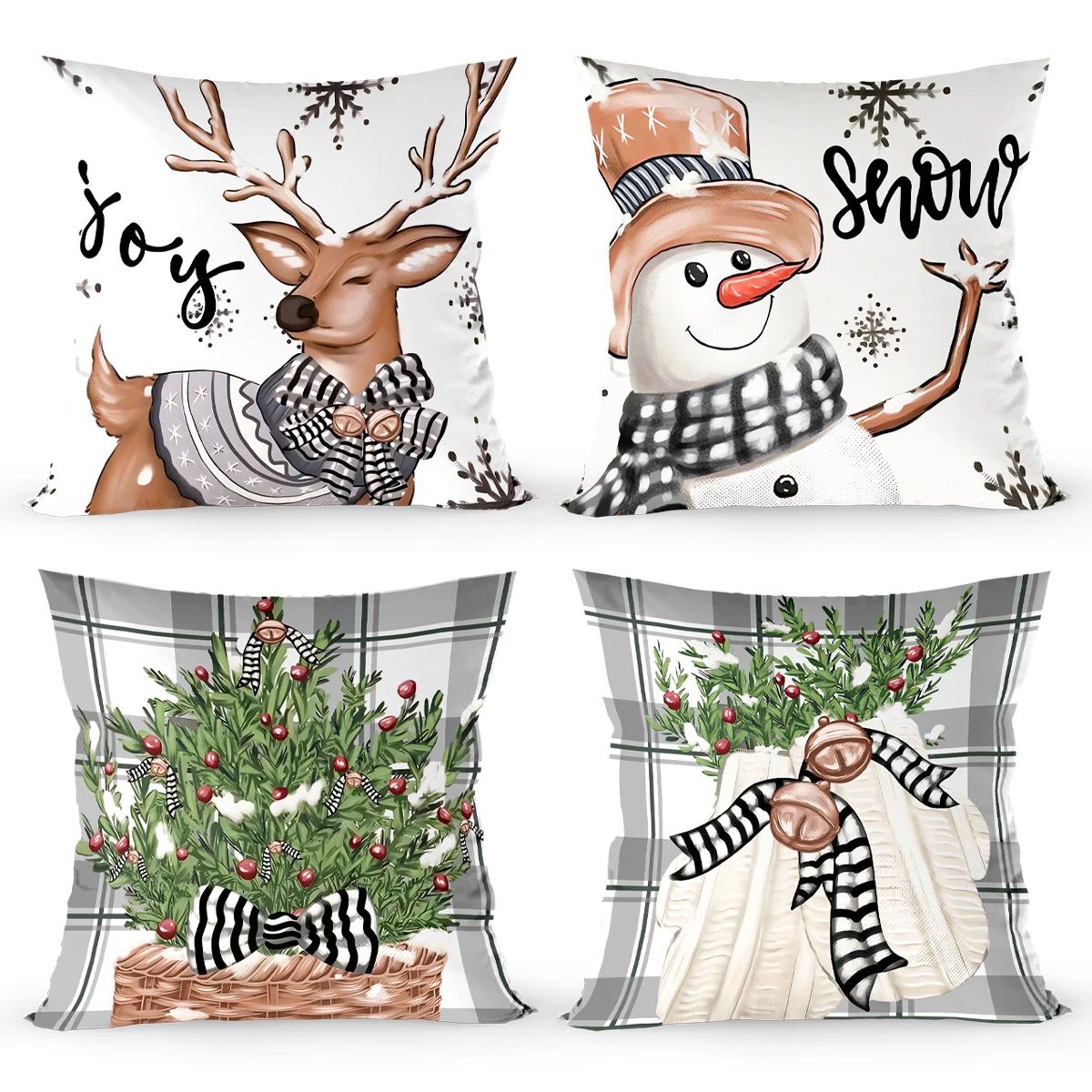 Merry Christmas Decorative Cushion Cover Set 4pcs 4