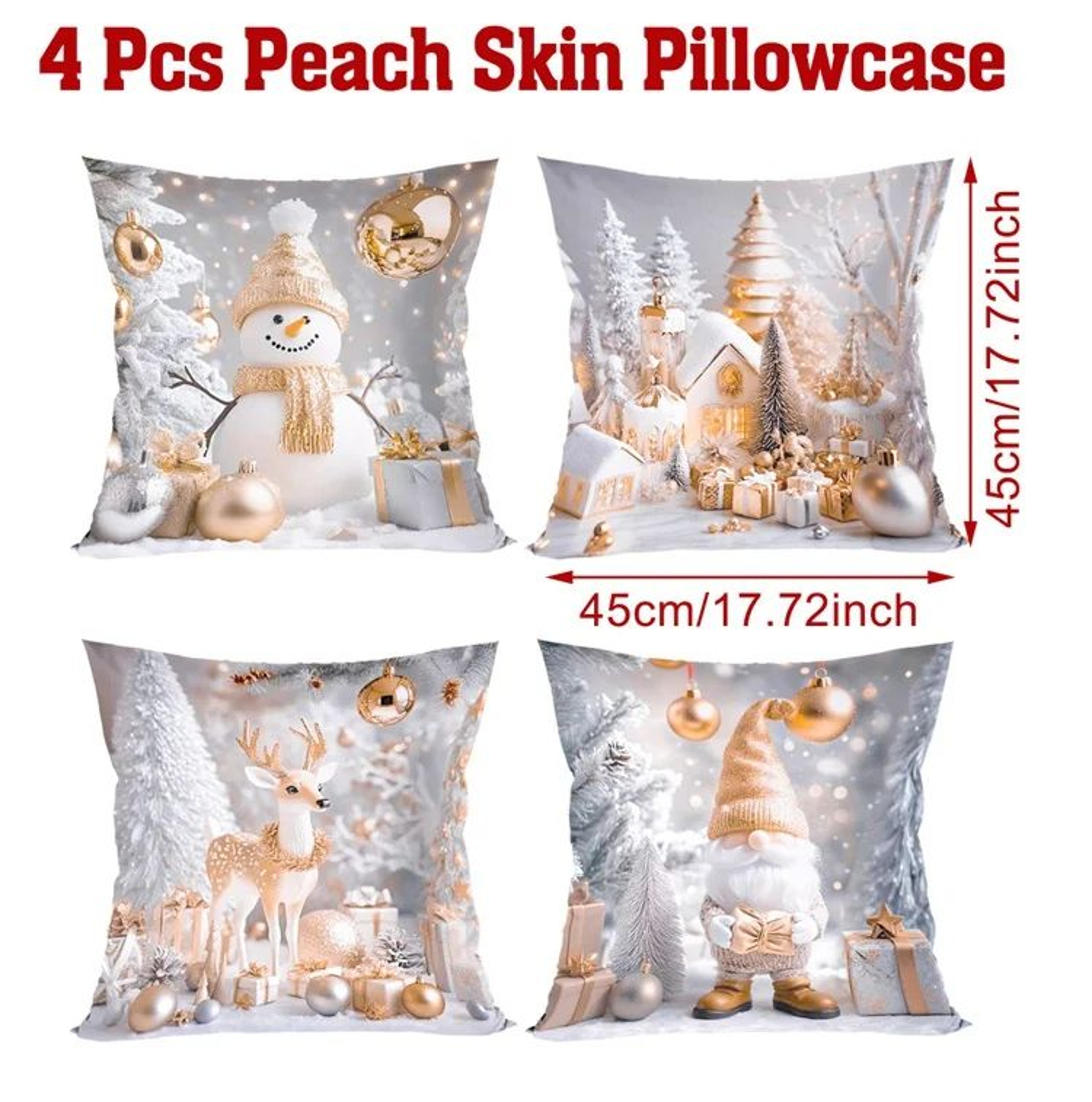 Merry Christmas Decorative Pillow Cover Set 4pcs 4