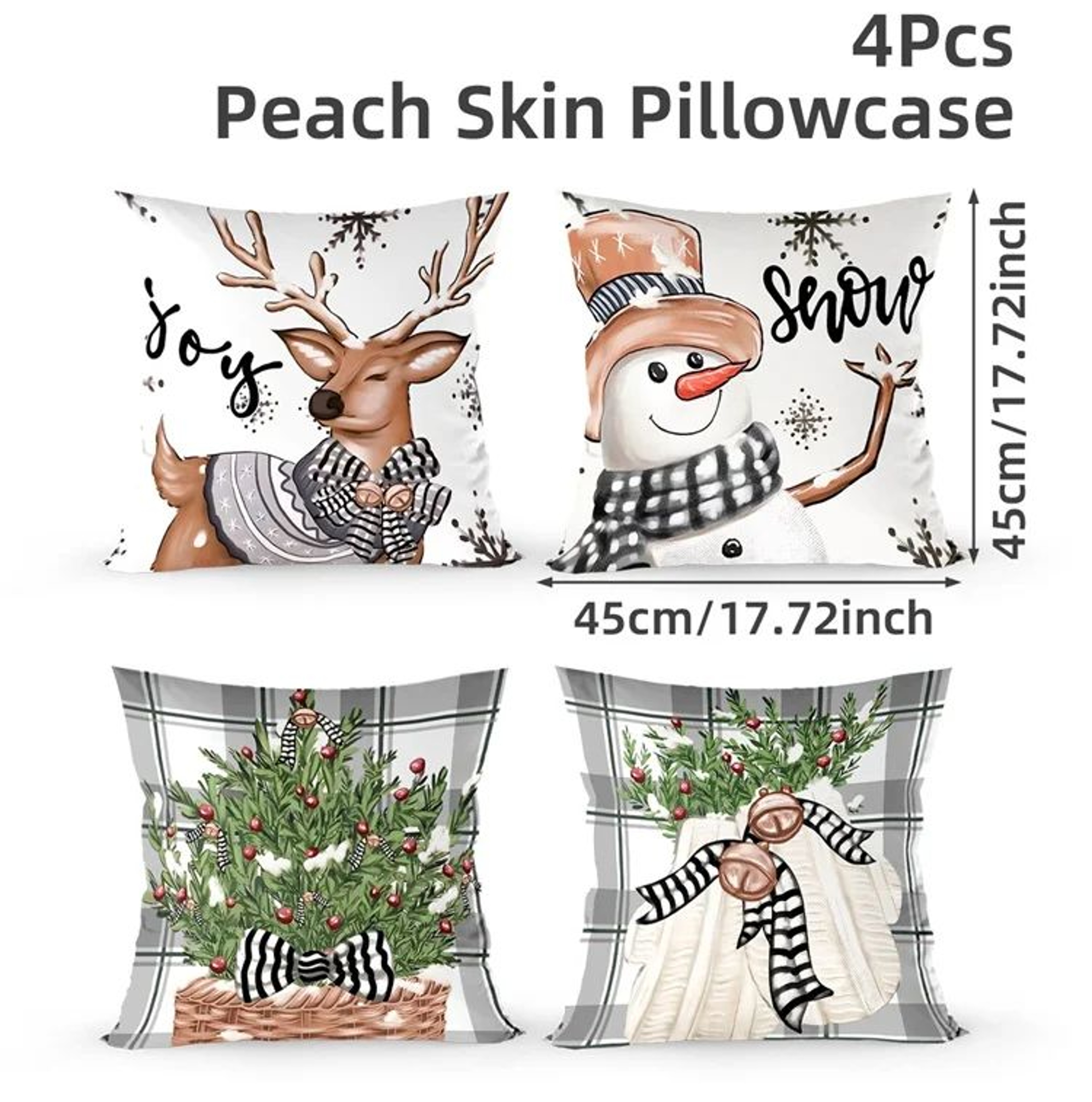 Merry Christmas Decorative Pillow Cover Set 4pcs 7