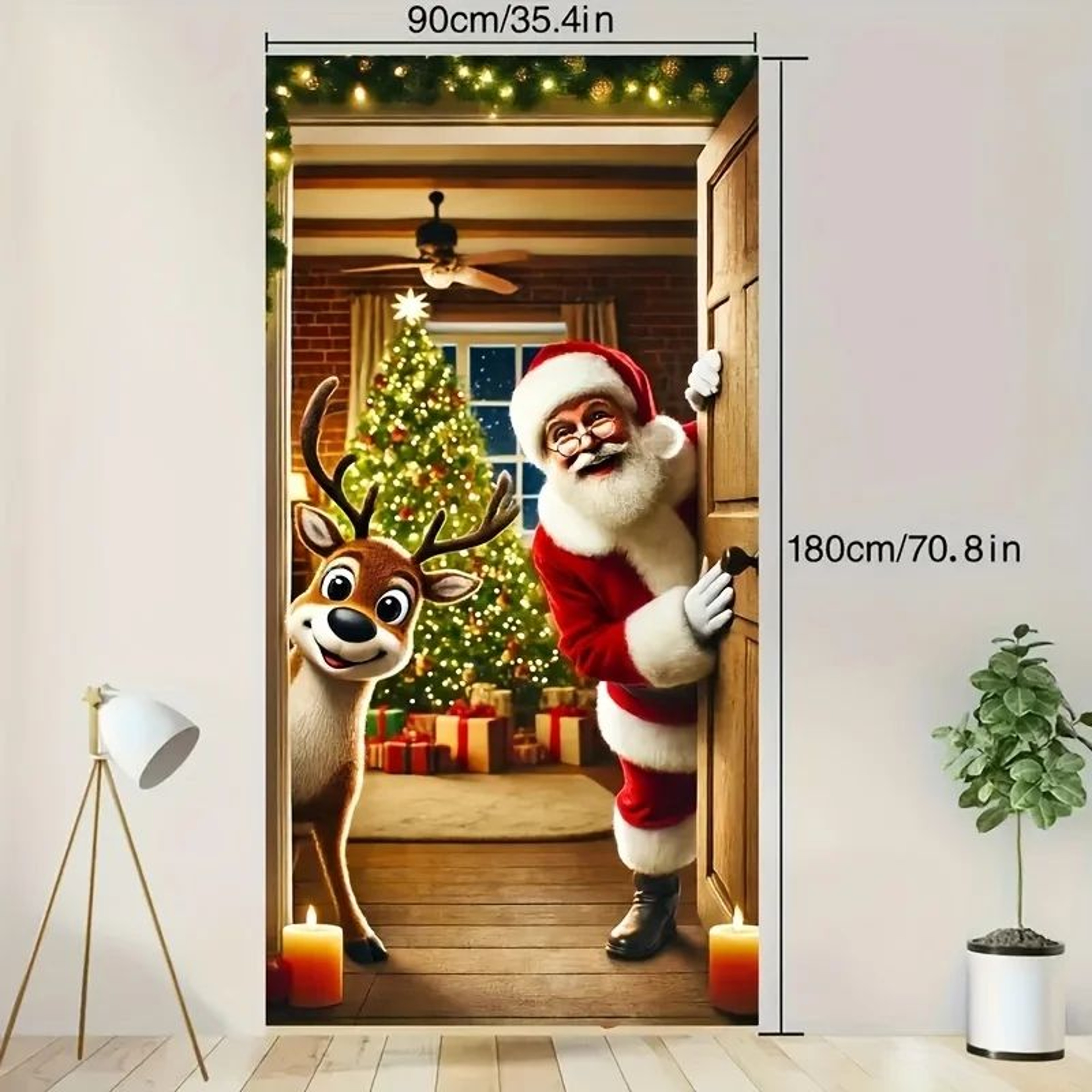 Santa Claus Deer Christmas Door Banner 2