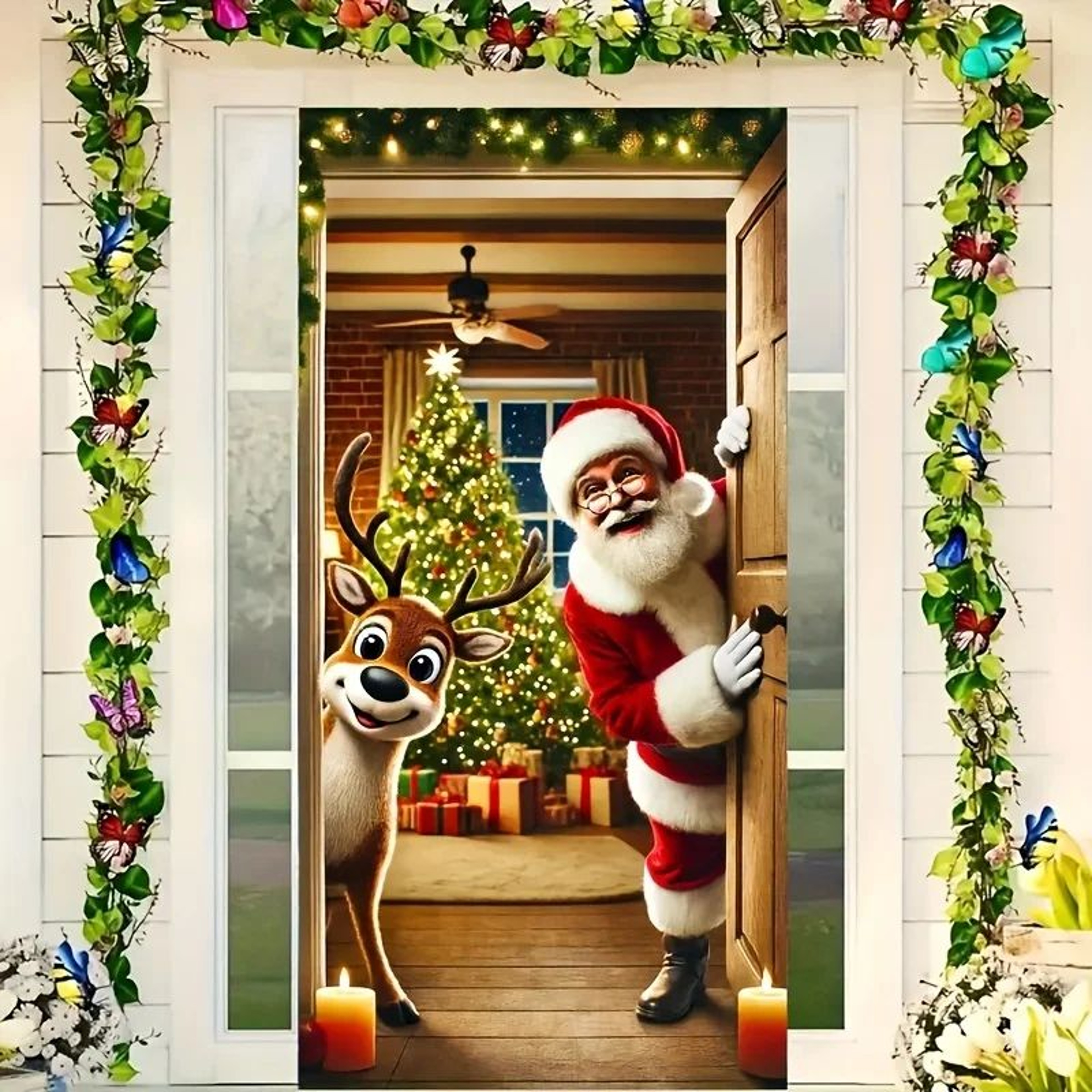 Santa Claus Deer Christmas Door Banner 5