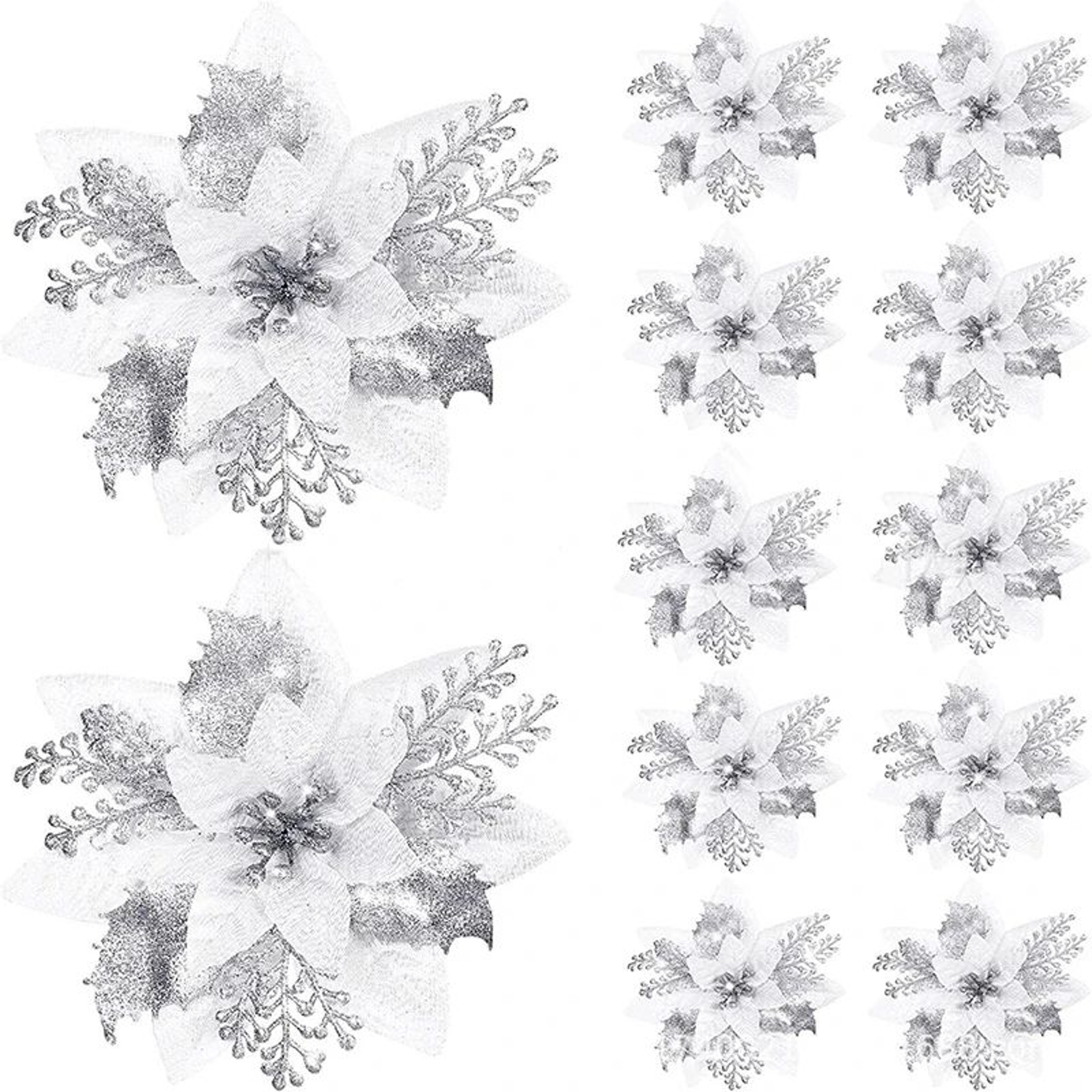 Glitter Pink Poinsettia Christmas Tree Flowers Set 5pcs 16