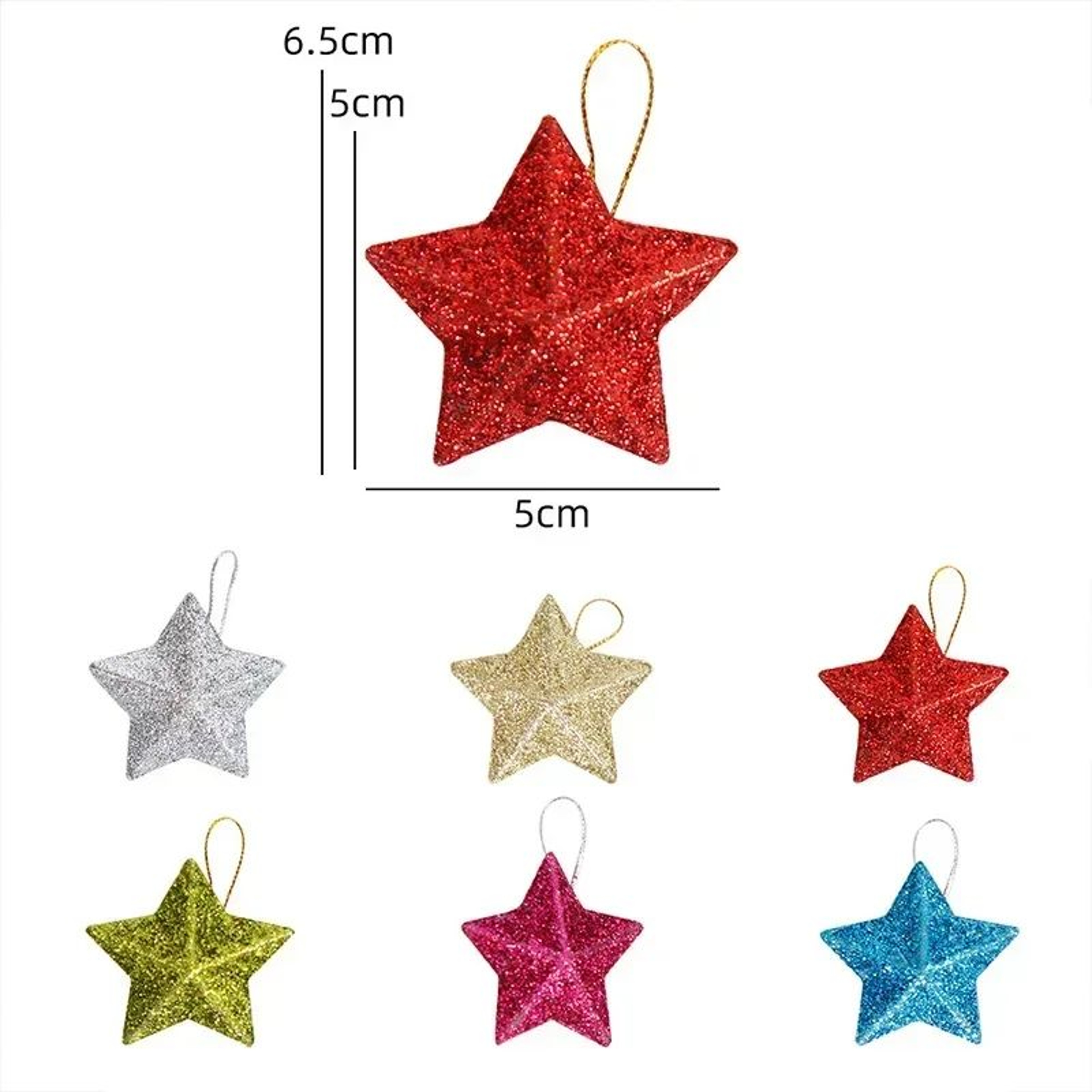 Gold Glitter Star Christmas Tree Ornaments Set 6pcs 6