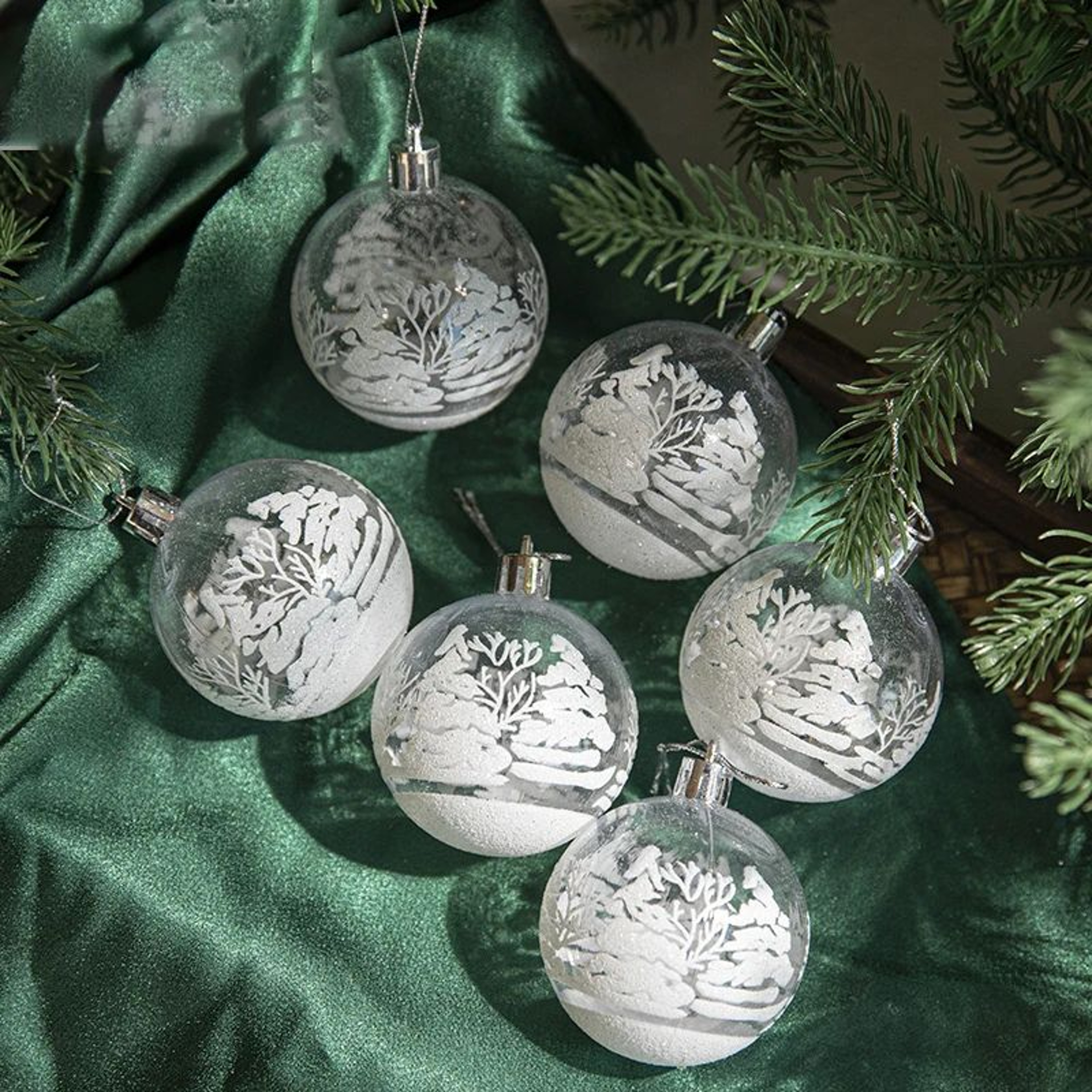 Transparent Snowball Christmas Tree Ornaments Set 6pcs 9