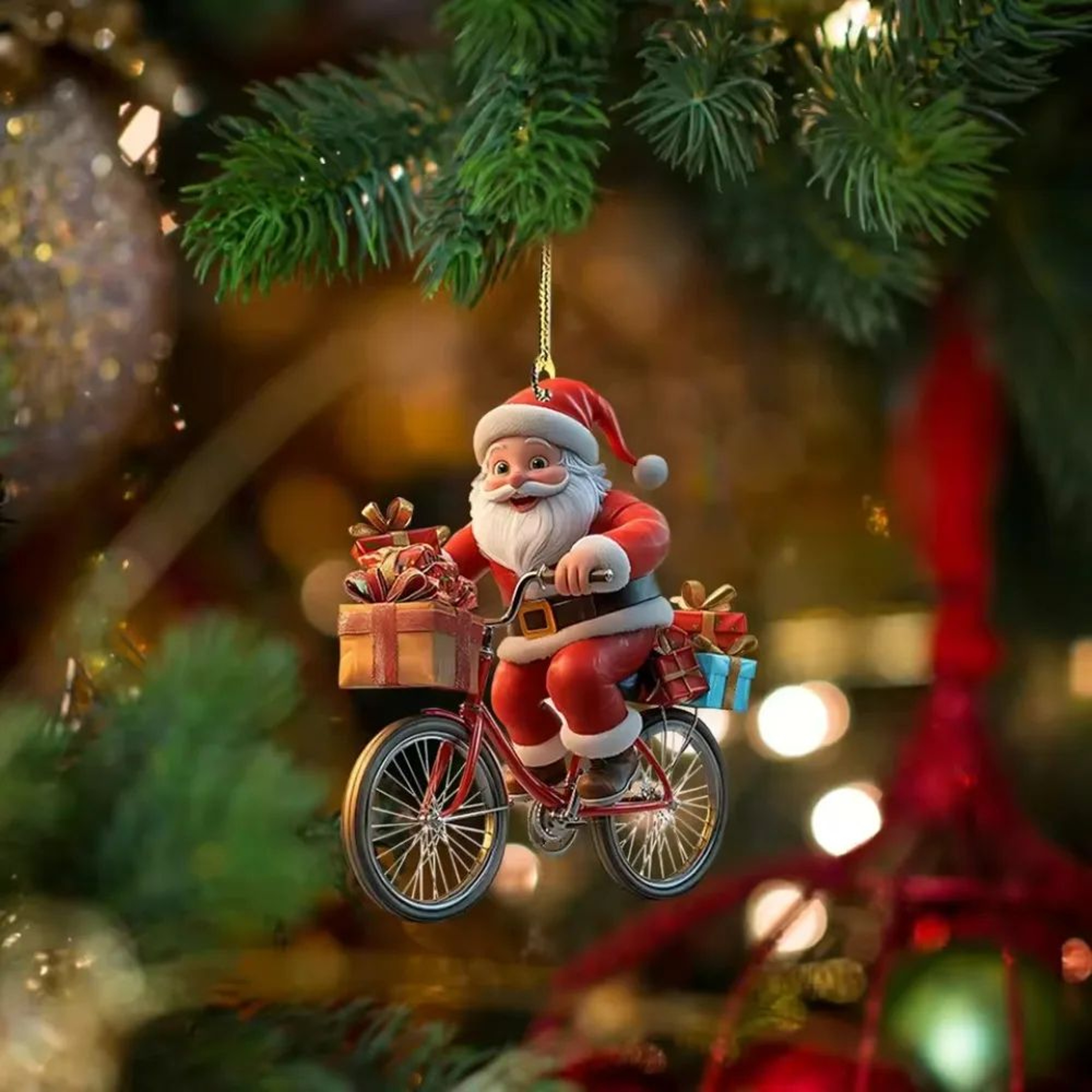 Acrylic Santa Bicycle Christmas Tree Ornament 1