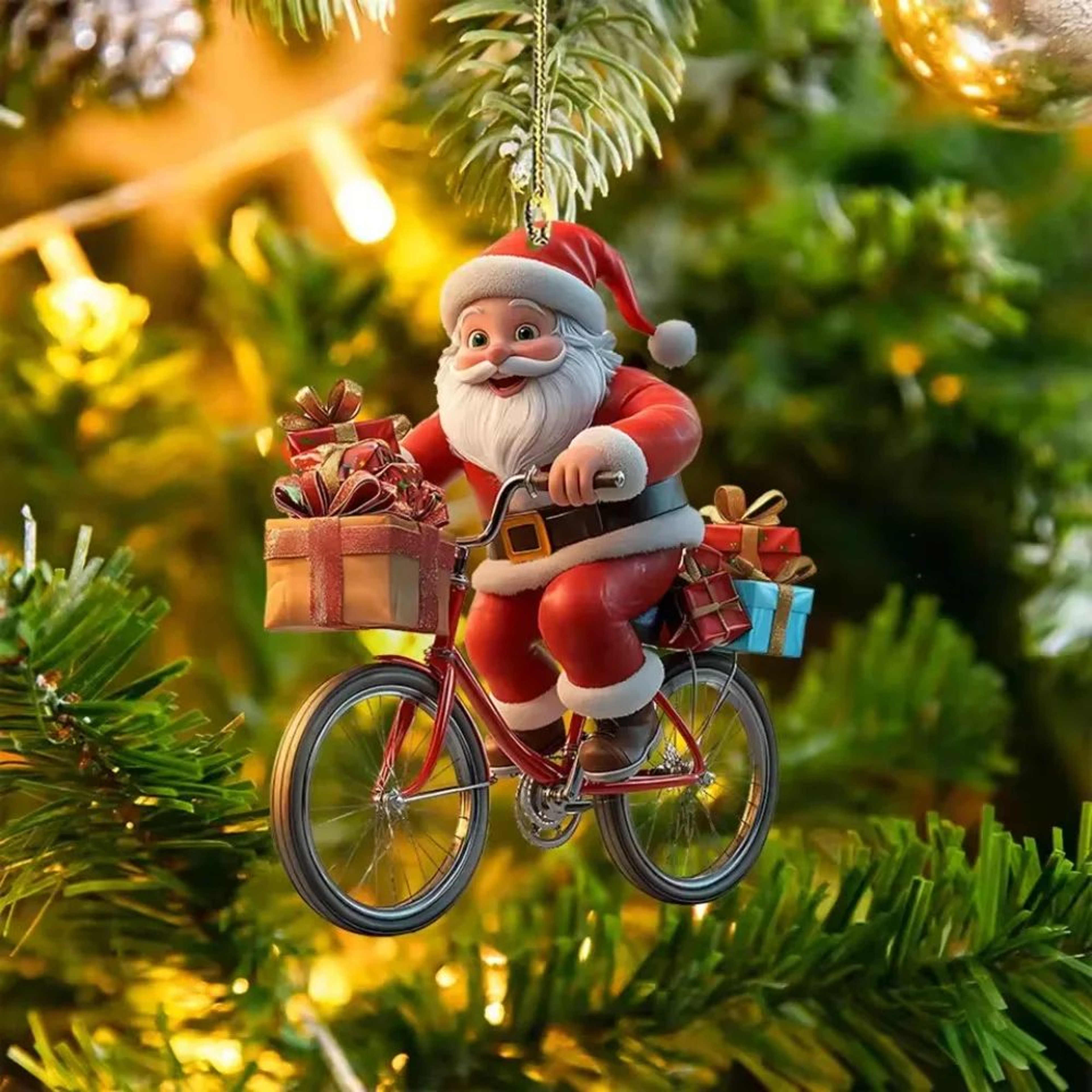Acrylic Santa Bicycle Christmas Tree Ornament 2