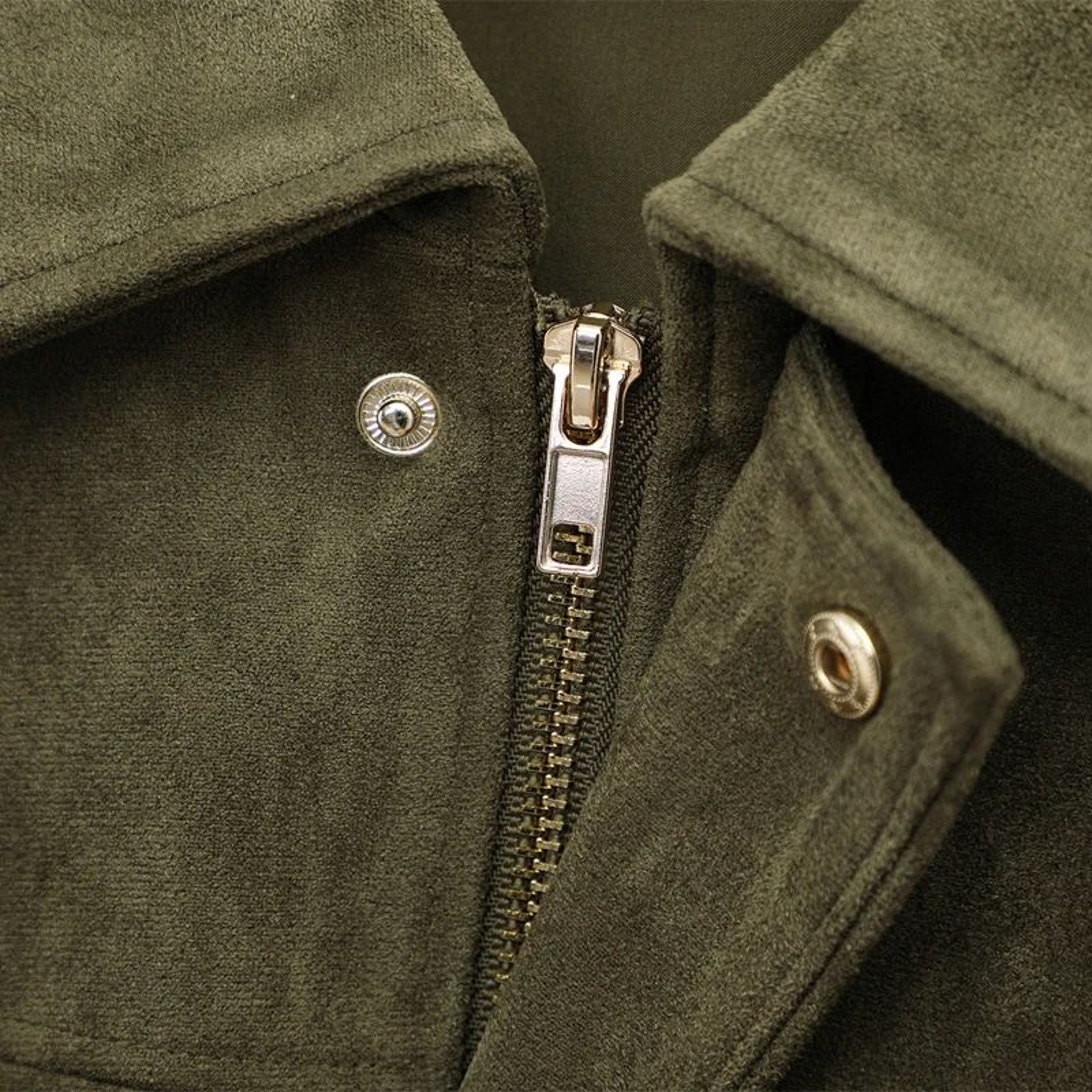 HXAO Cropped Suede Bomber Jacket Women Lapel Zipper Racing Coat 8